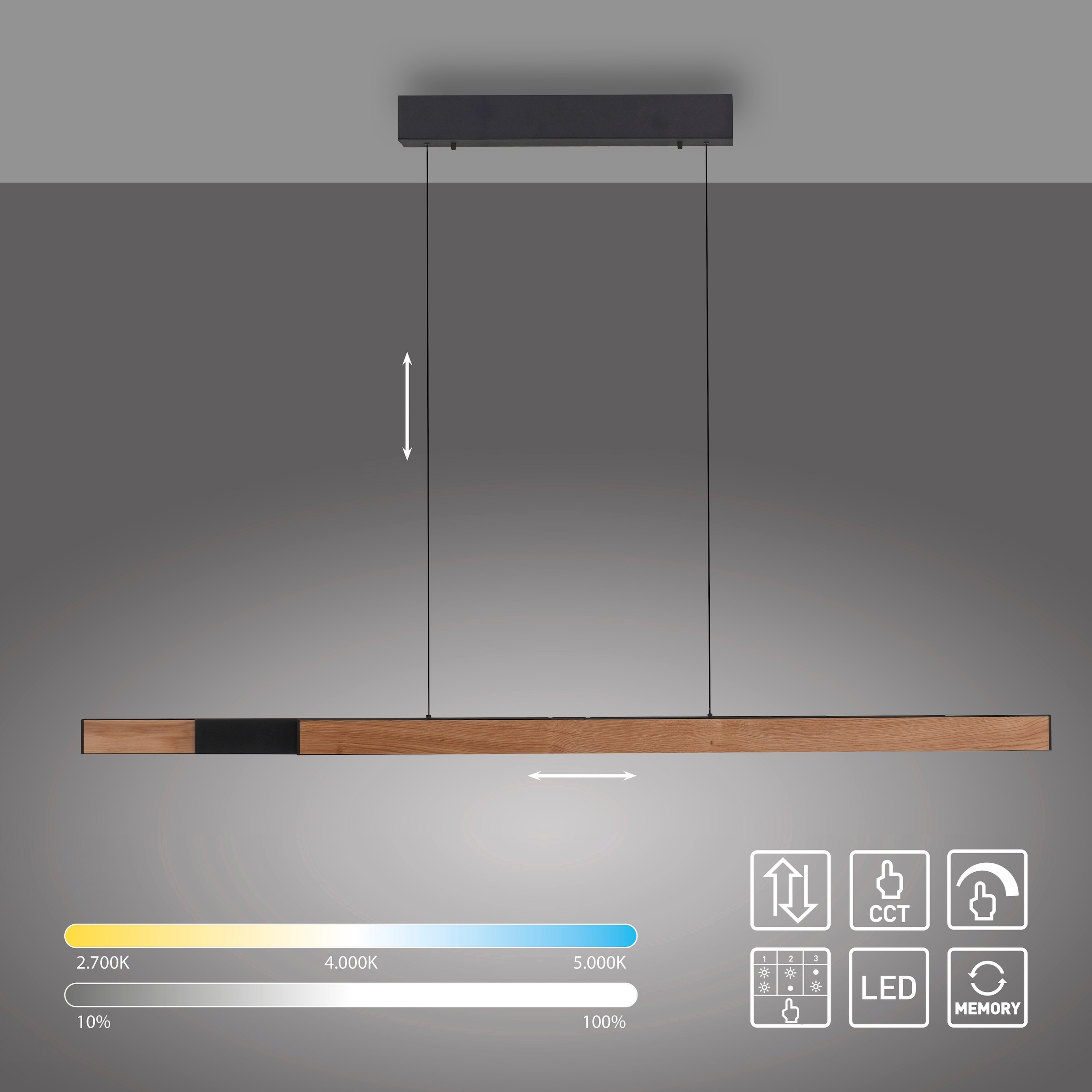 Paul Neuhaus LED Pendelleuchte »ADRIANA SQUARE« LED-Board 1 Stk. warmweiß - kaltweiß Up- & Downlight, Comfort Lift, ausziehbar 120-179cm, CCT + dimmbar