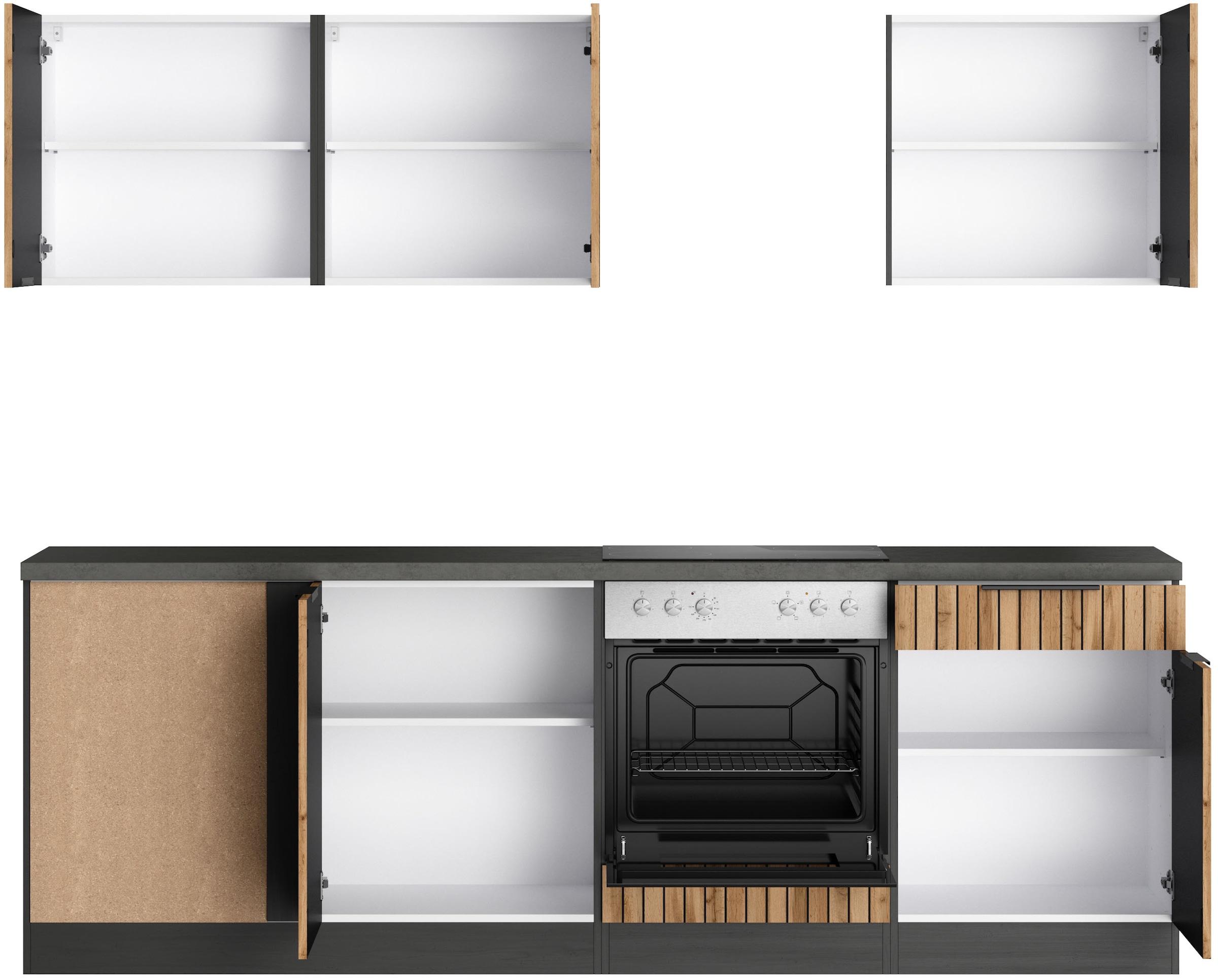 KOCHSTATION Winkelküche »KS-Lagos, Stellbreite 240/240 cm« wahlweise mit E-Geräten und Spüle edelstahl oder schwarz