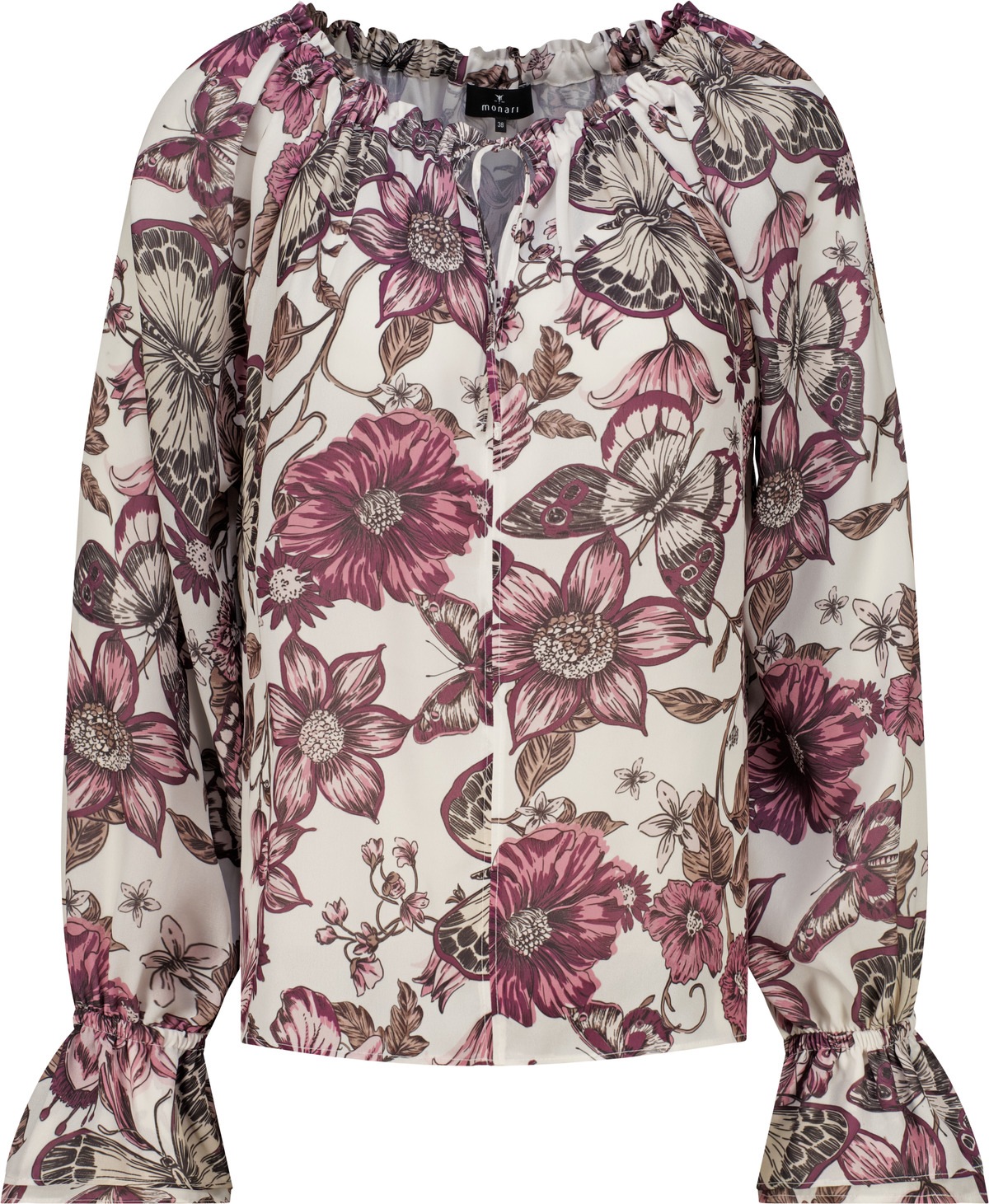Monari Langarmbluse »Bluse Blume allover« Regular fit mit Raffungen