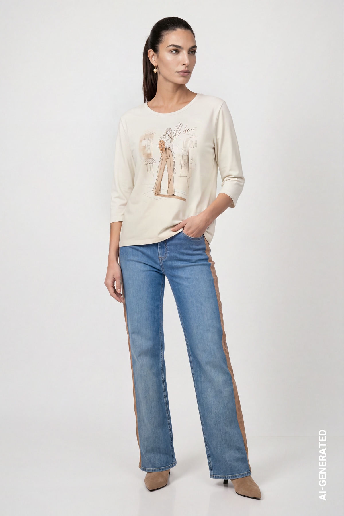Monari 3/4-Arm-Shirt »Shirt Frau + Hund« Regular fit mit Rundhalsausschnitt