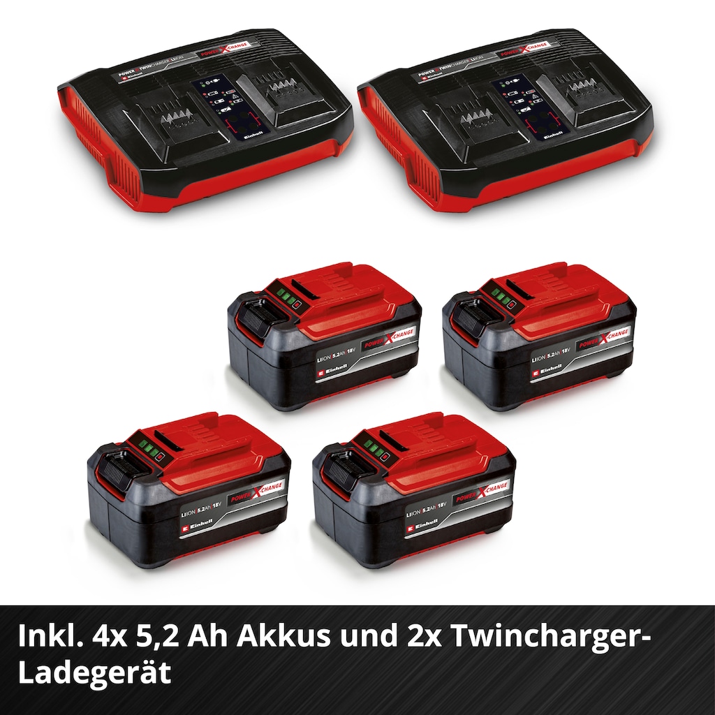 Einhell Akkurasenmäher »Professional GP-CM 36/52 S Li BL«, 4 x 5,2 Ah Plus Akkus und 2 Twincharger