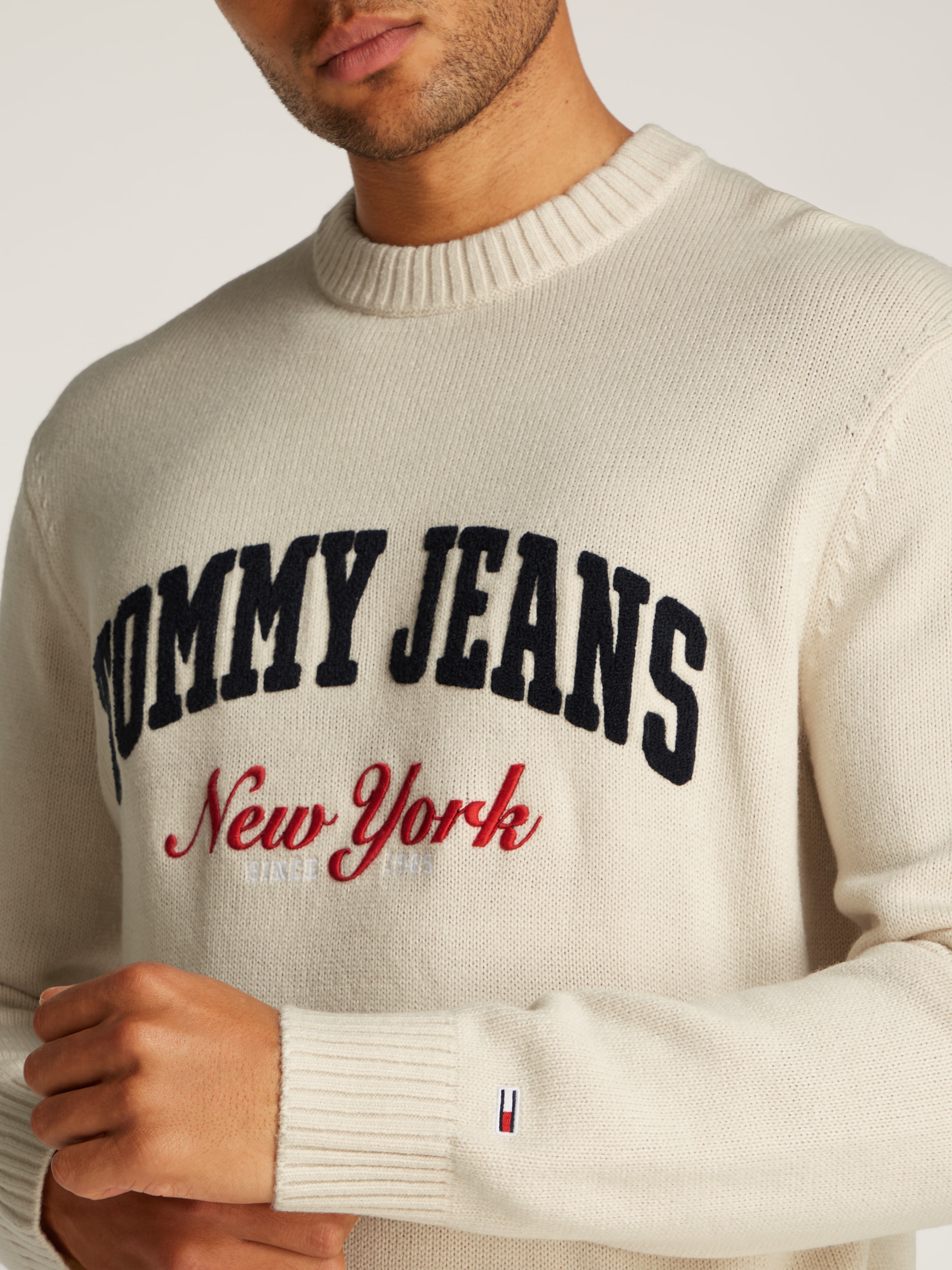 Tommy Jeans Rundhalspullover »TJM REG VARSITY CREW SWEATER EXT«, mit großem Logo
