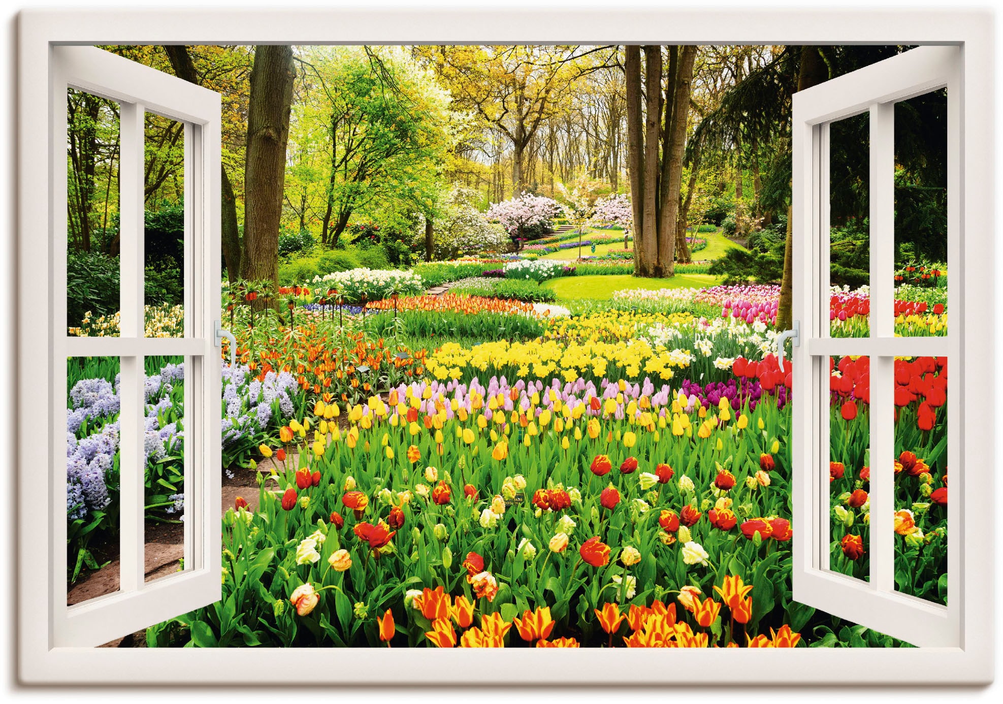 Artland Wandbild "Fensterblick Tulpen Garten Frühling", Fensterblick, (1 St günstig online kaufen