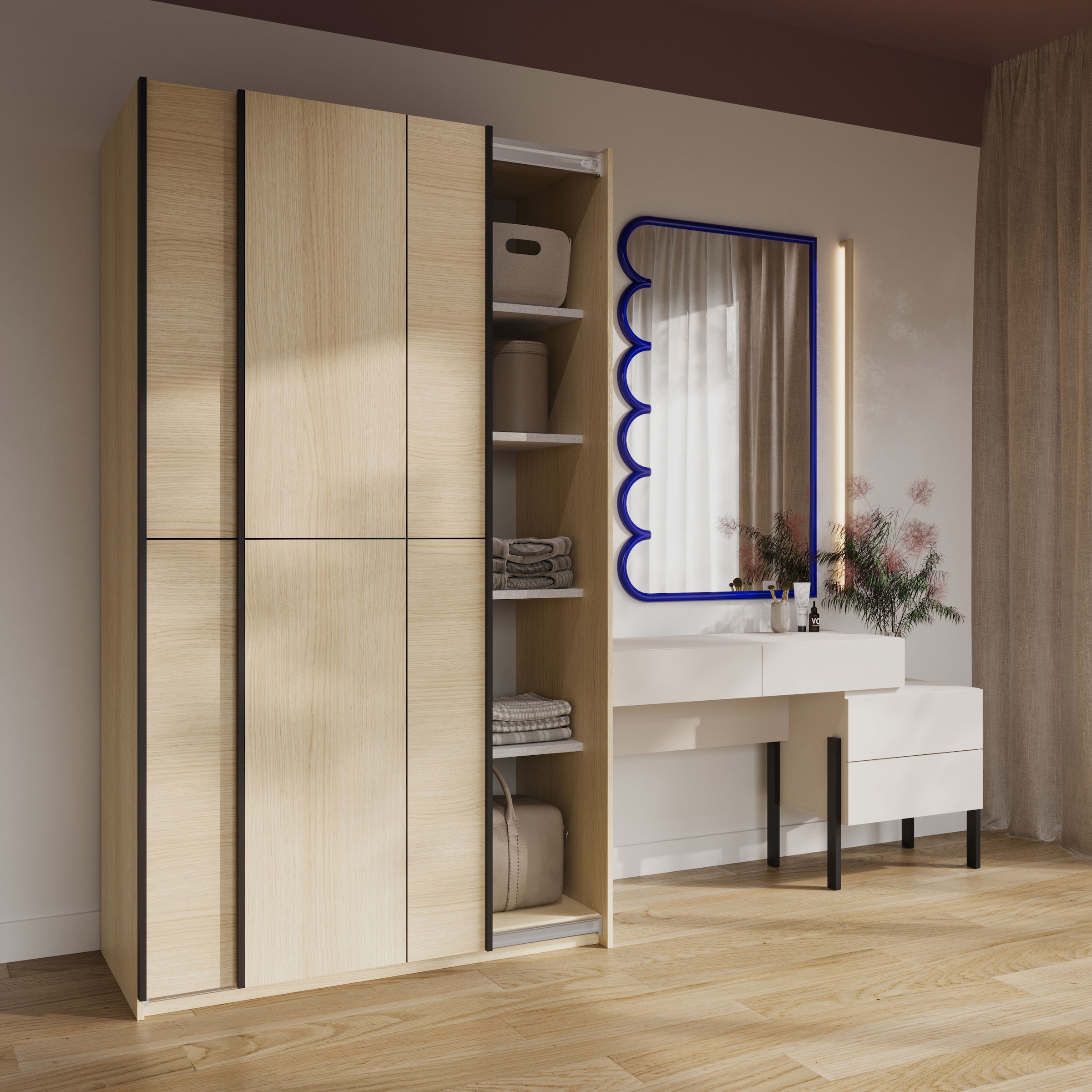 Home affaire Schiebetürenschrank »Cube Garderobenschrank incl.kompletter Innenausstattung« Moderner Kleiderschrank, Schiebetürenschrank, Garderobe