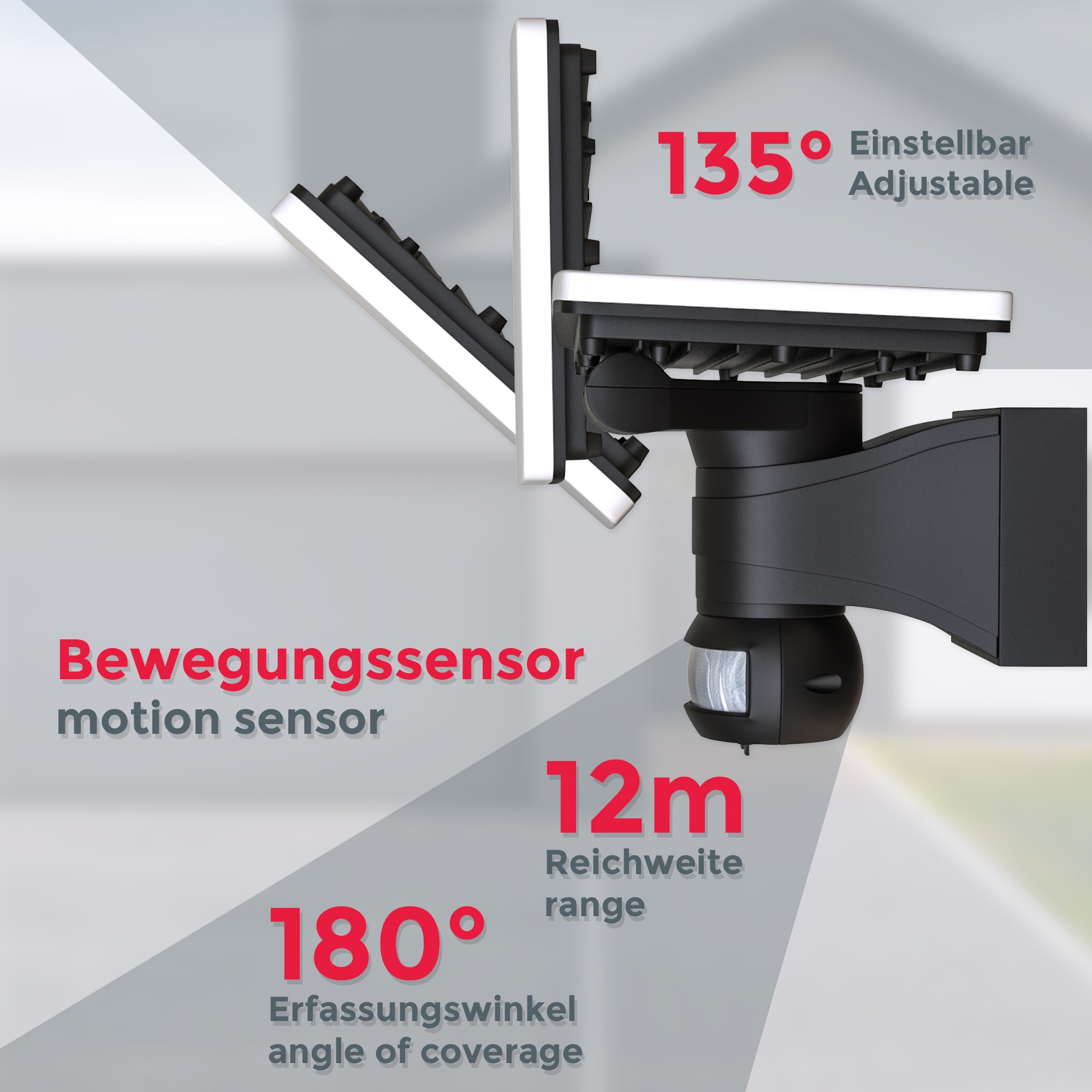 B.K.Licht auf 4.000K, Bewegungsmelder, 2.300 Raten flammig-flammig, Außenleuchte, LED IP44 1 Außen-Wandleuchte, schwenkbar, 20W kaufen Lum.