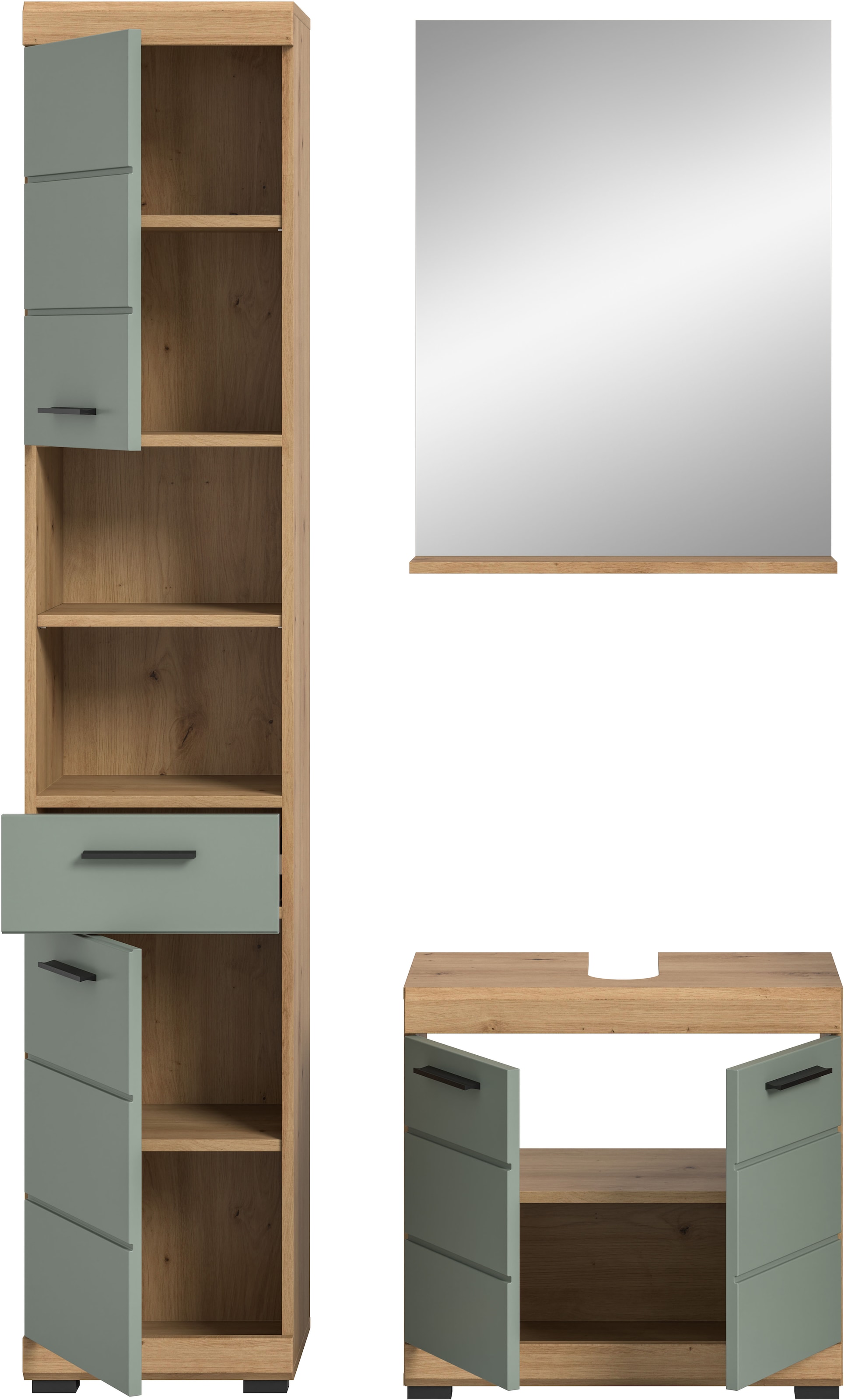 INOSIGN Badmöbel-Set »Siena, 3 teilig, bestehend aus:«, (Set), Hochschrank, Waschbeckenunterschrank, Spiegel