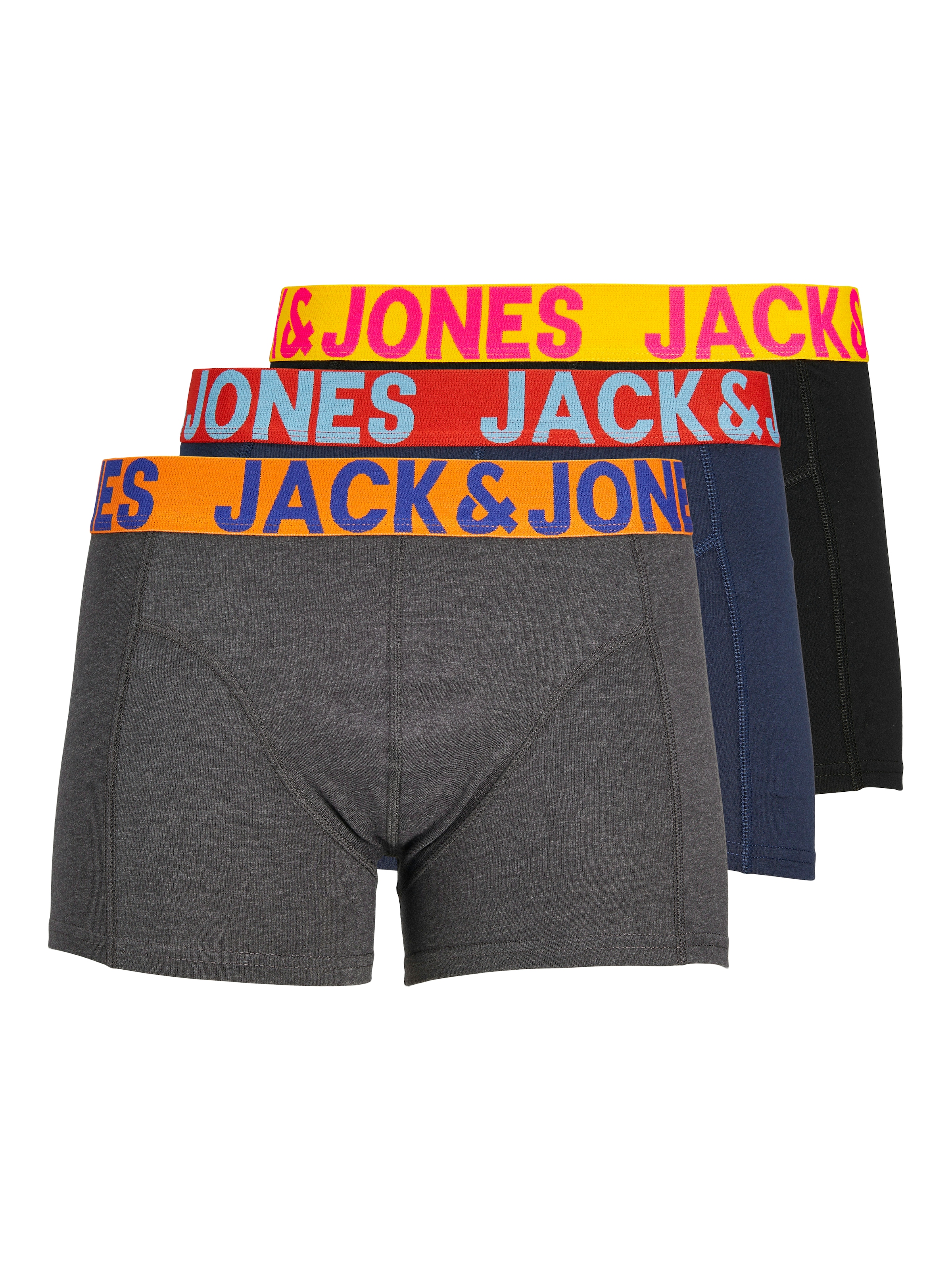 Jack & Jones Boxer »JACCRAZY im Dreierpack mit kontrastfarbenem Bund und Stretchkomfort« Packung, 3 Stk. unifarben mit Farbeinsatz, modisch, eng anliegend, Baumwollmischung