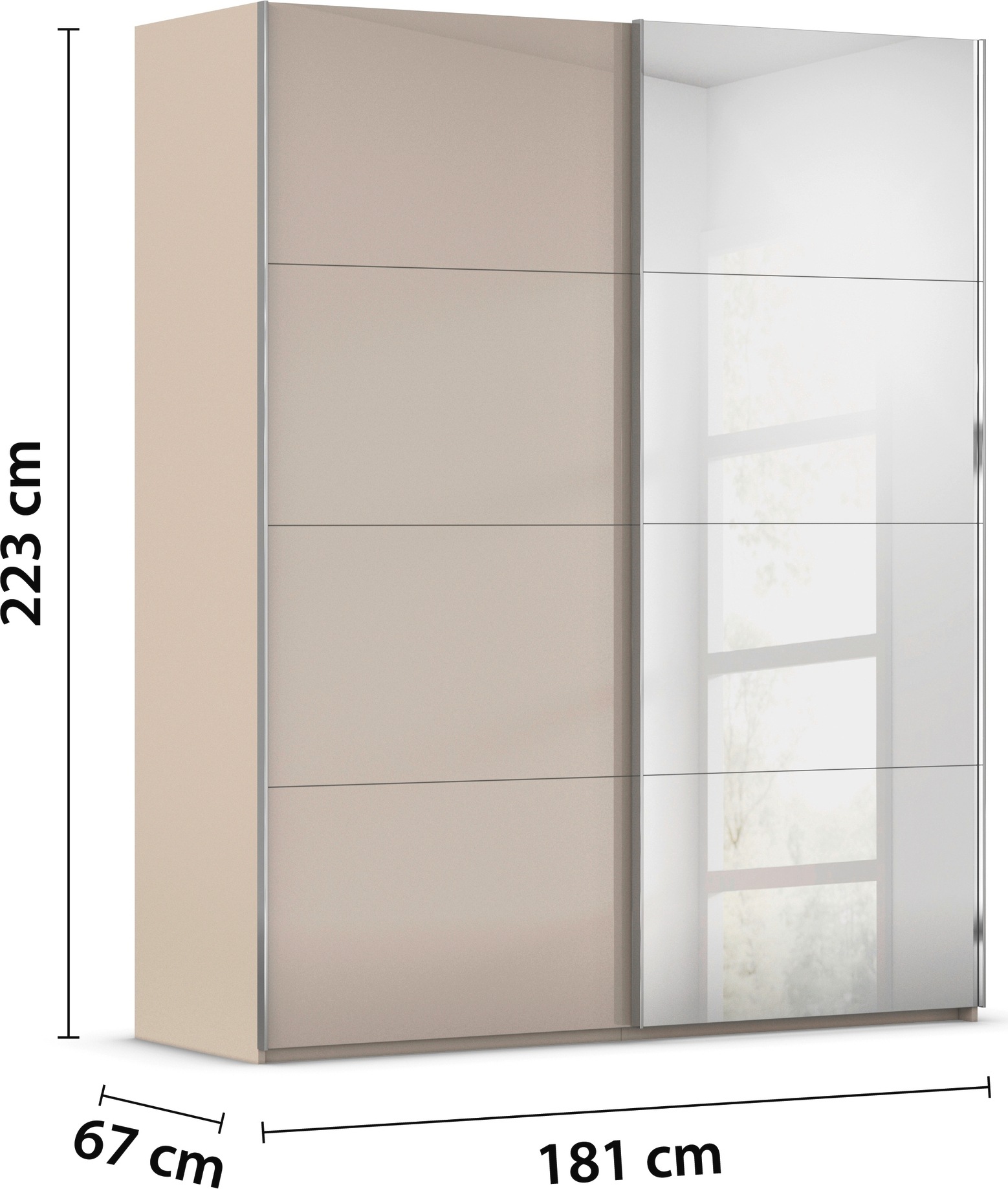 rauch Schwebetürenschrank »Kleiderschrank Schrank Garderobe Schlafzimmerschrank SCALE-FYRA«, edle viergeteilte Türen Spiegel/Glas-Mix viele Farben MADE IN GERMANY