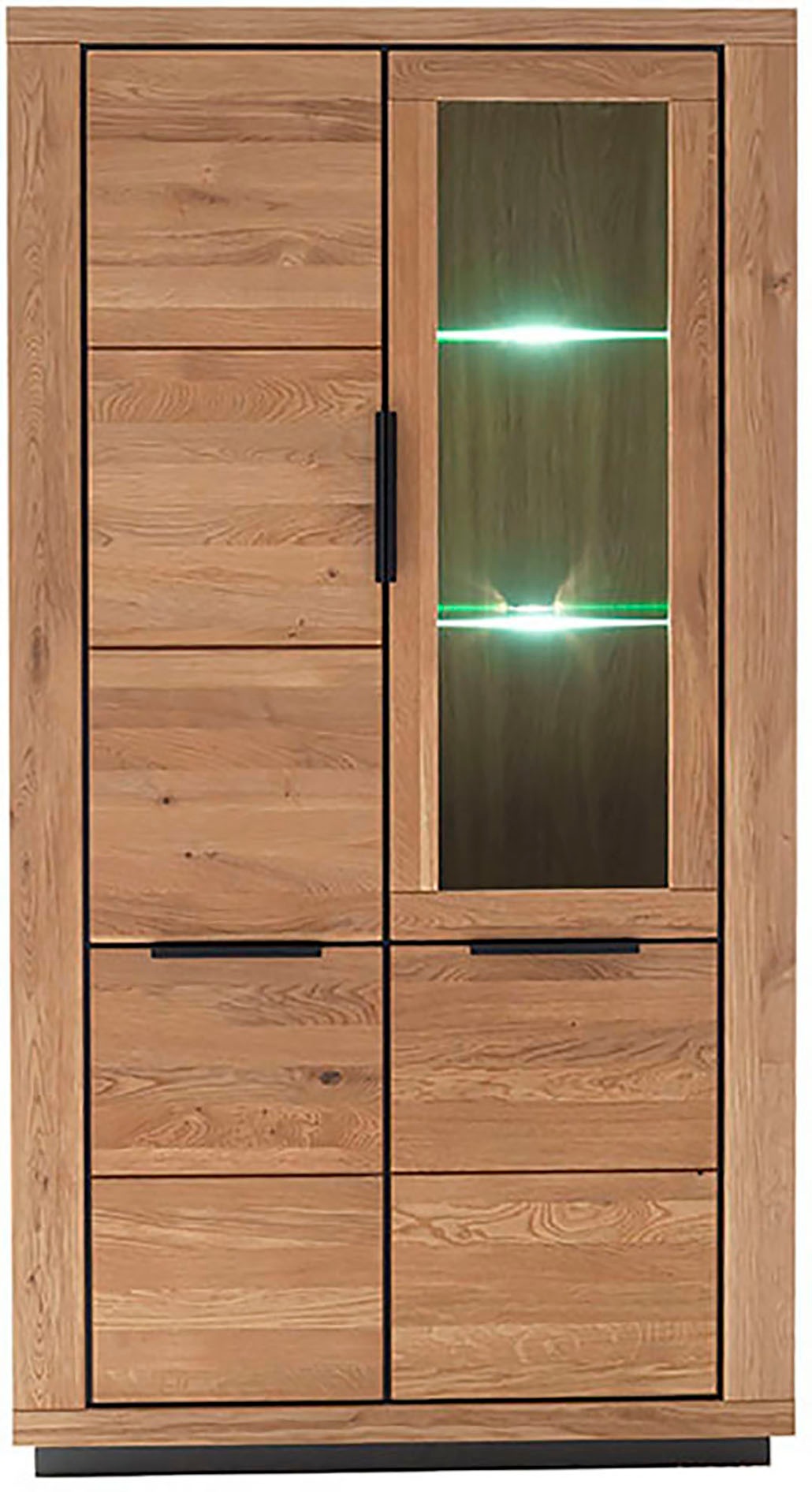 MCA living Vitrine »GRENO Vitrine groß«, (1 St.), aus massiver Wildeiche, Metallgriffe, Breite 107 cm