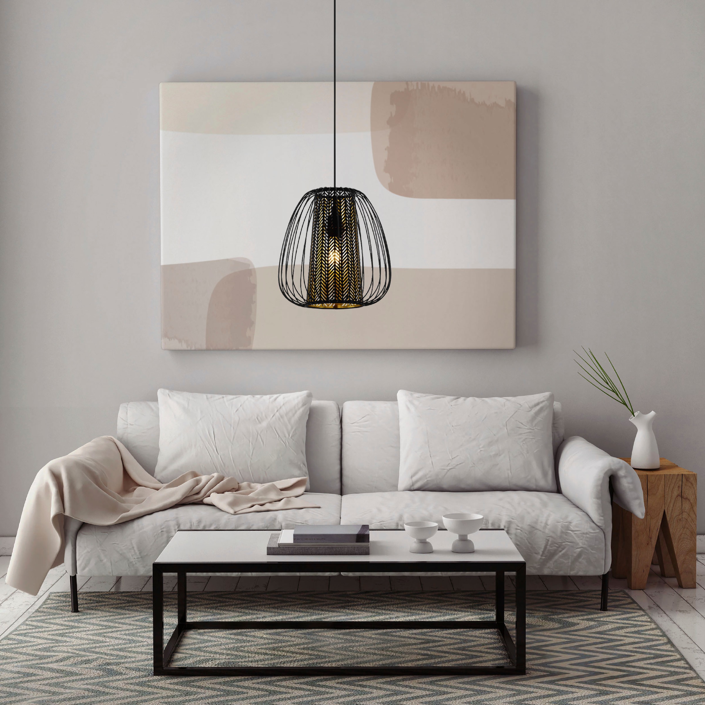 EGLO Hängeleuchte »CURASAO Pendellampe, Stahl und Textil, E27, IP20, Esstischlampe, Lampe«, Leuchtmittel E27 | Leuchtmittel wechselbar-ohne Leuchtmittel, Elegante Hängelampe für Esszimmer, Küche oder Wohnzimmer