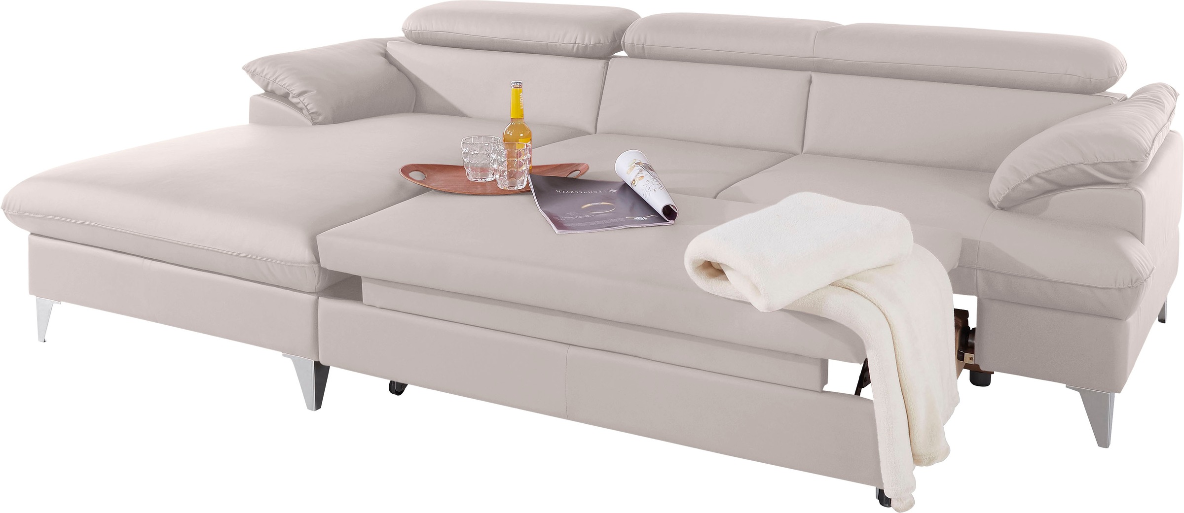 COTTA Polstergarnitur »Caluso L-Form«, (2 tlg.), Set bestehend aus: Ecksofa mit Kopfteilverstellung & Hocker