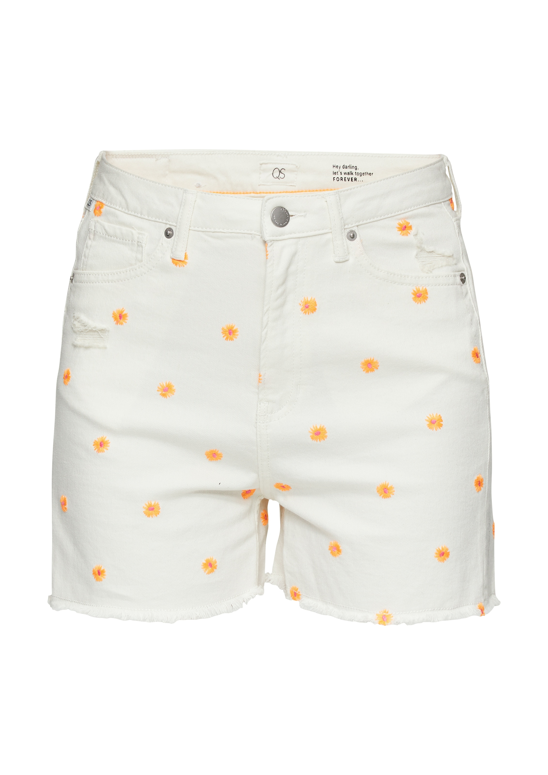 QS Jeansshorts, mit floraler Minimal-Stickerei