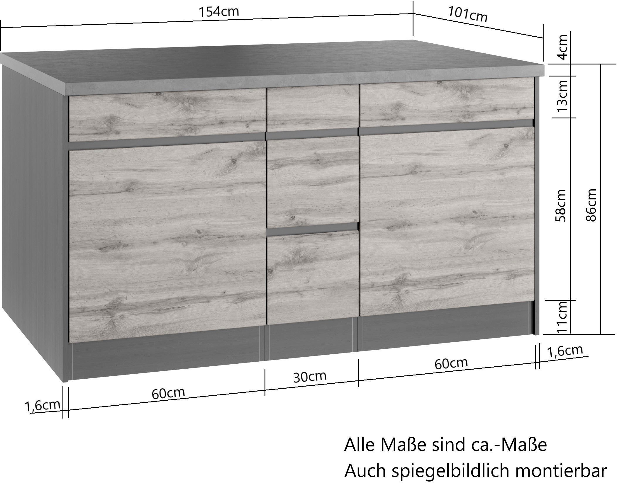 KOCHSTATION Winkelküche »KS-Riesa«, Stellbreite 490/153 cm, wahlweise mit Induktionskochfeld