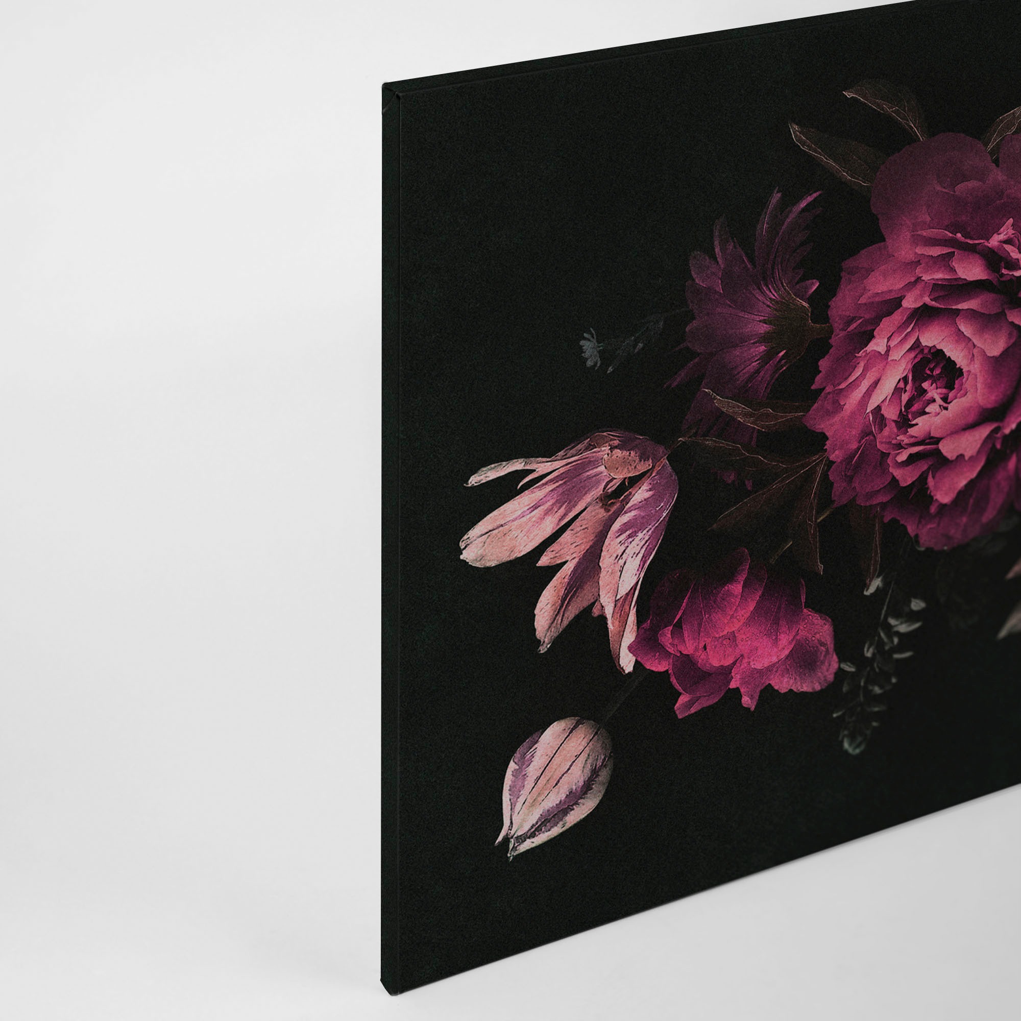 A.S. Création Leinwandbild »drama queen 3«, Kunst-Blumen-Kinder, (1 St.), Keilrahmen Floral Blumen Schwarz Pink Leinwand-Bild Wohnzimmer modern