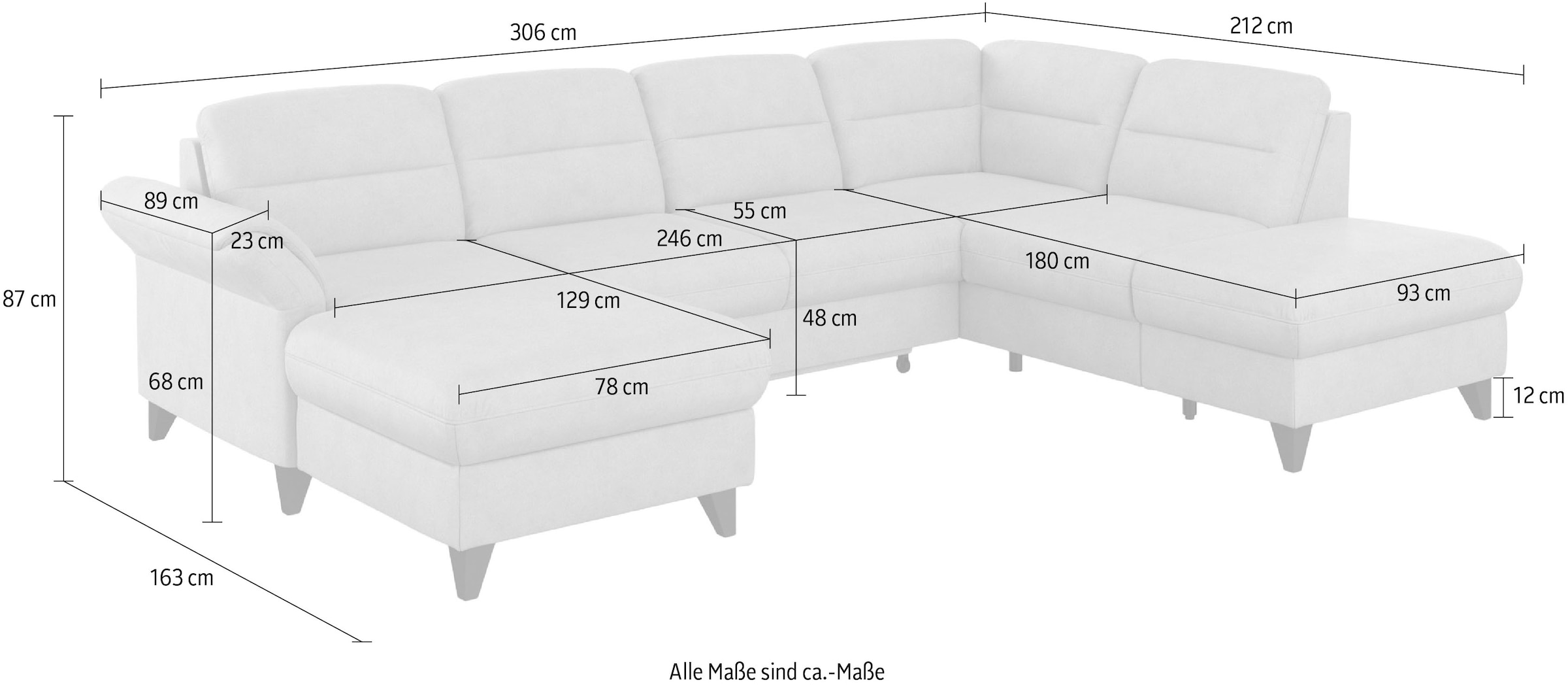 sit&more Wohnlandschaft »Mellum U-Form«, Federkern, wahlweise mit Bettfunktion, Stauraum und Armteilfunktion