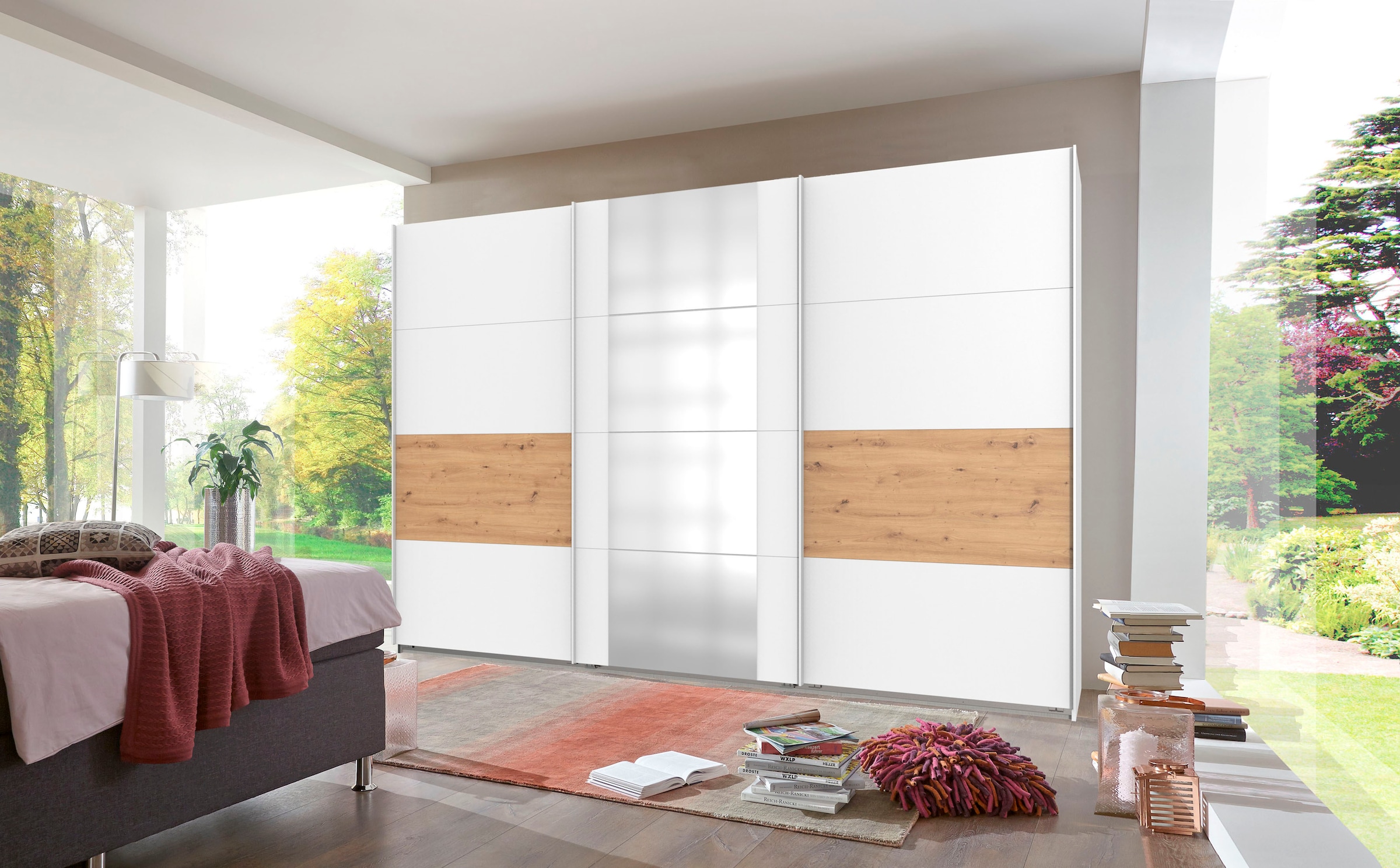 Wimex Schwebetürenschrank »Barmbek Schlafzimmerschrank BESTSELLER Garderobenschrank«, Kleiderschrank mit 2 Stoffboxen und 2 zusätzlichen Böden, Spiegeltür