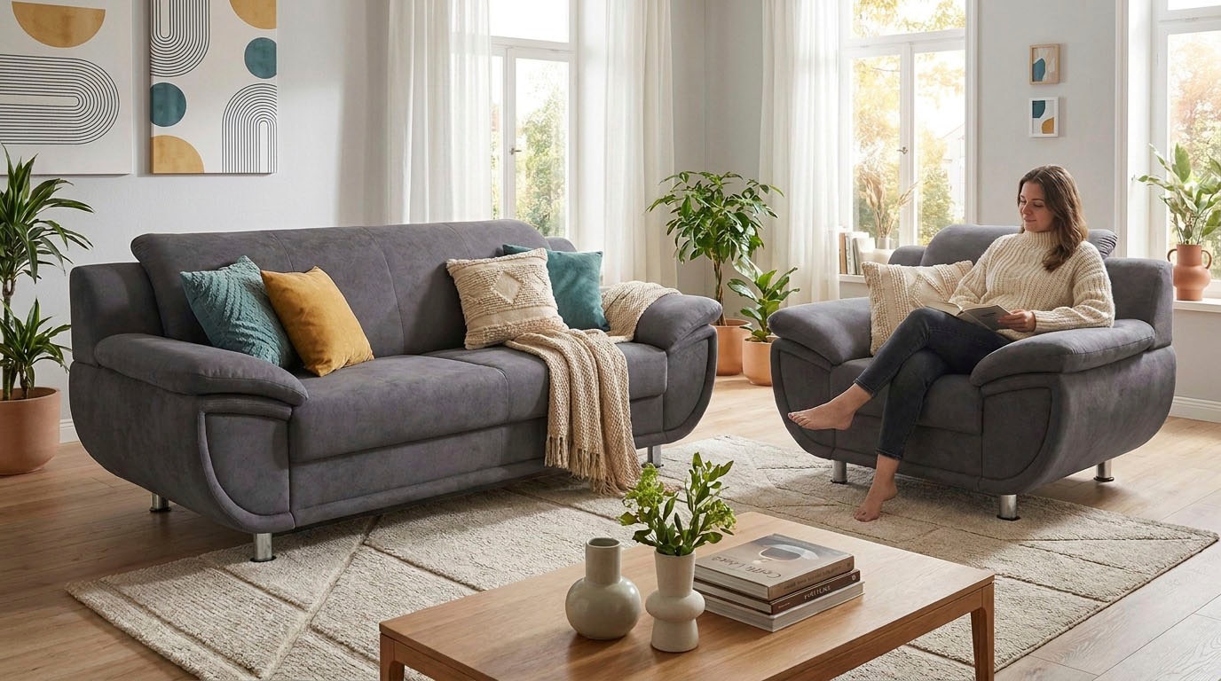 TRENDMANUFAKTUR 2-Sitzer »Rondo 178 cm, 2-Sitzer, komfortabel, Federkern optional, Chromfüße« Couch wahlweise mit Federkern und in verschiedenen Bezügen bestellbar