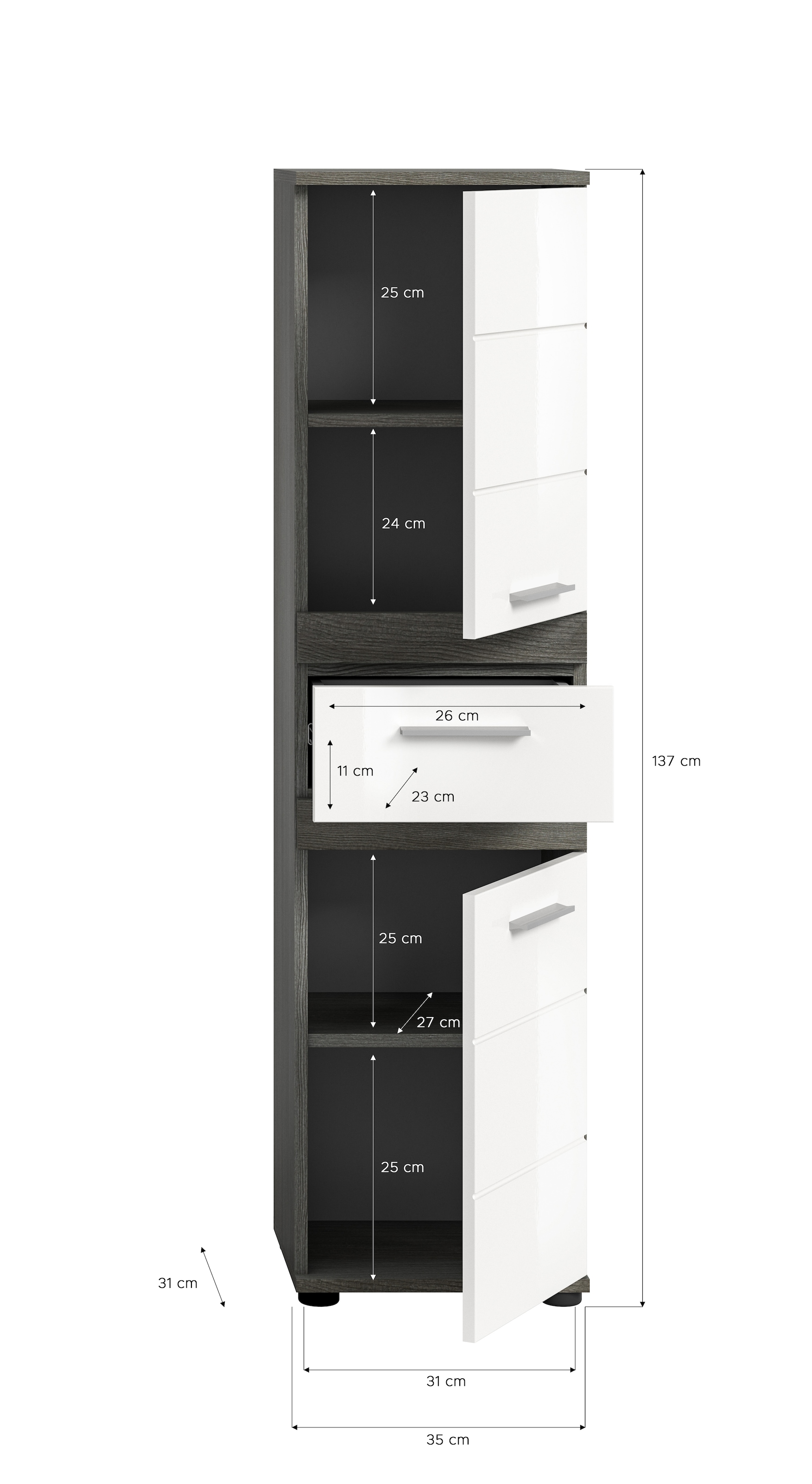 welltime Badmöbel-Set »LUCCA, 3-teilig, TOPSELLER!, hochwertige MDF Front«, (Set, 3 St., best. aus: Waschbeckenunterschrank, Spiegelschrank, Hochschrank), Badkombination, Bad-Möbel, Badezimmer, Kombination, Kombi