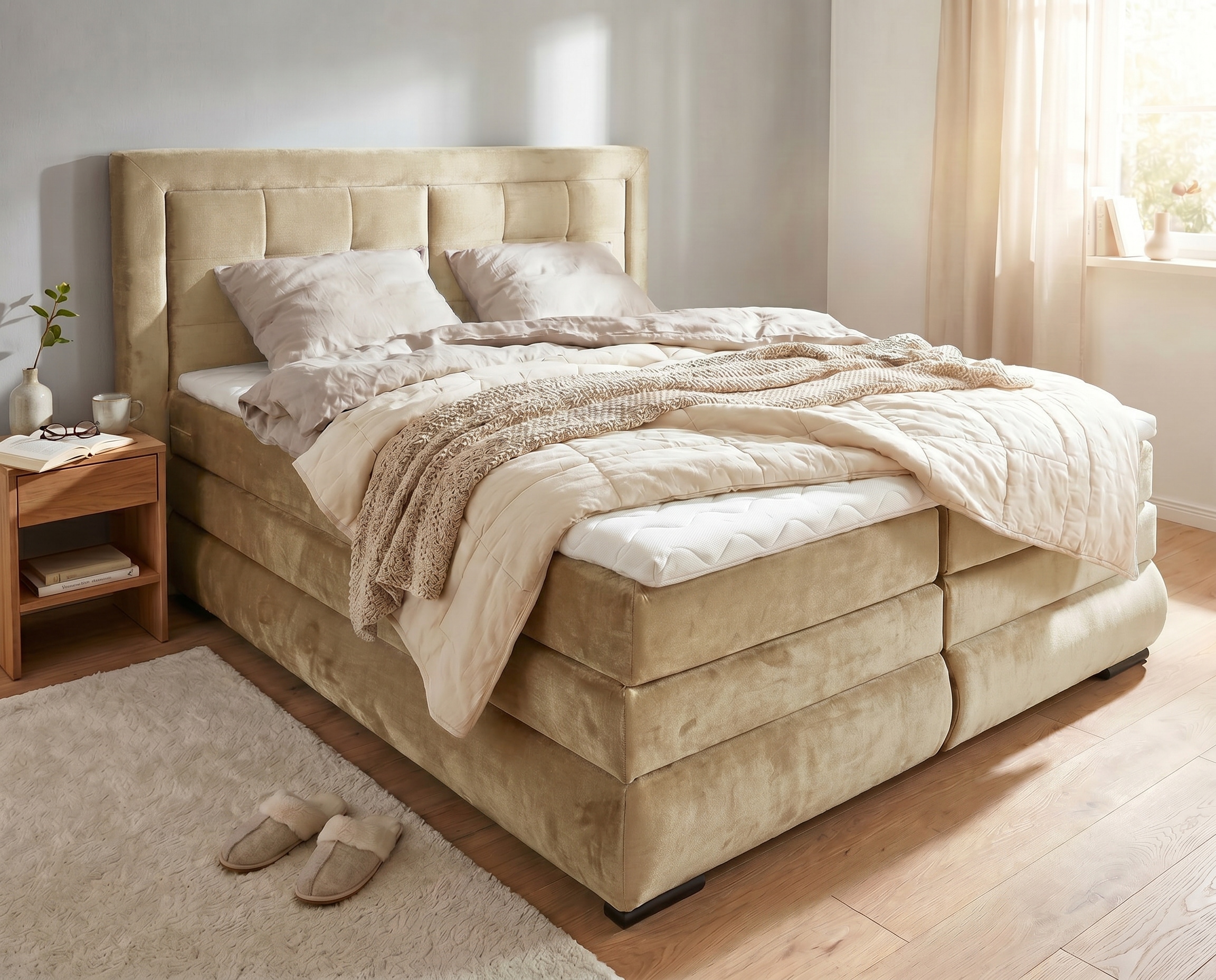 OTTO home Boxspringbett »MIVVA inkl. Bettkasten & Topper, Komfortliegehöhe: 67cm, Breite: 180cm« in H3, H4 oder Hmix H3/H4, wahlweise mit oder ohne LED-Leuchten