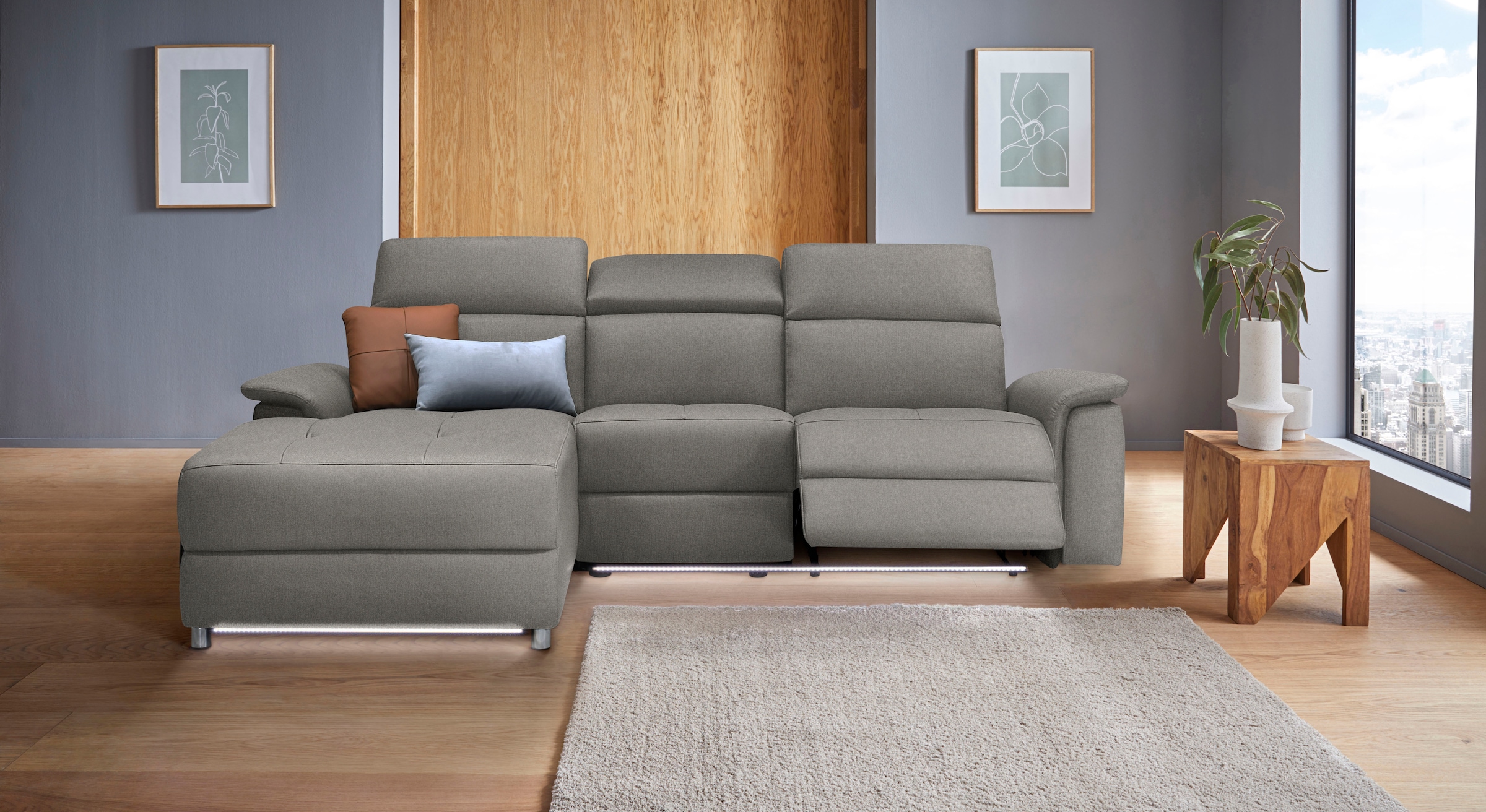 Places of Style Ecksofa »Pareli, L-Form, 259cm,m. Recamiere, Echtleder, Kun günstig online kaufen