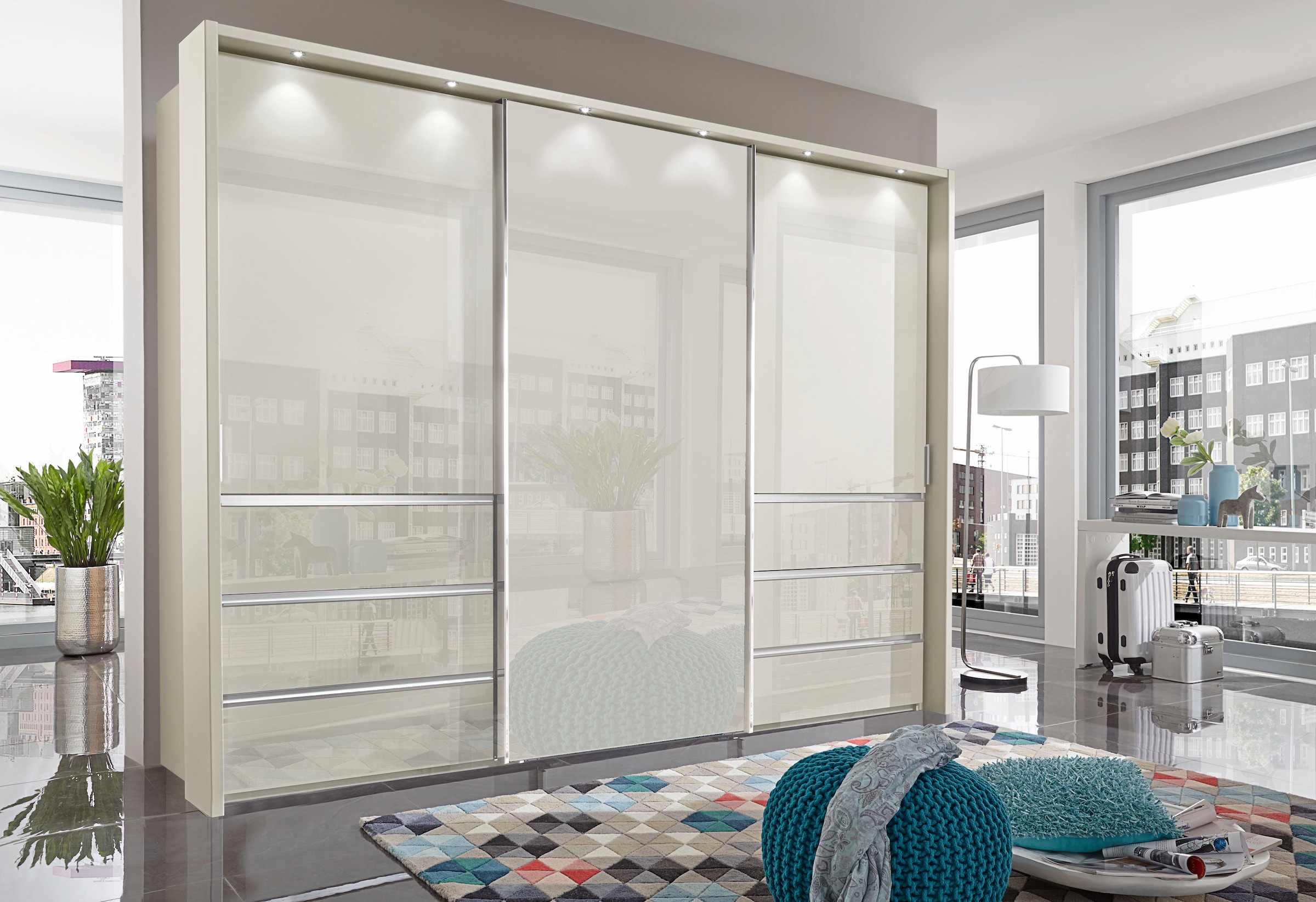 WIEMANN Schwebetürenschrank »Malibu, stilvolles Design, Made in Germany«, mit Glasfront, in verschiedenen Breiten, Schubladen mit Selbsteinzug