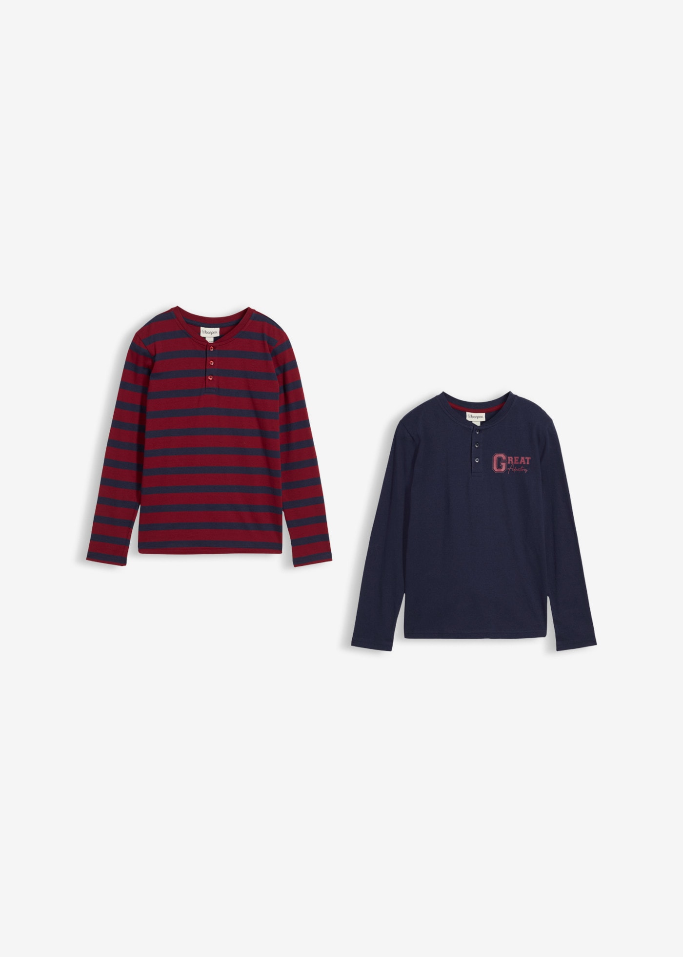 bonprix Henleyshirt Packung,  für Jungen, in praktischer Packung, aus Baumwolle, bequeme Passform
