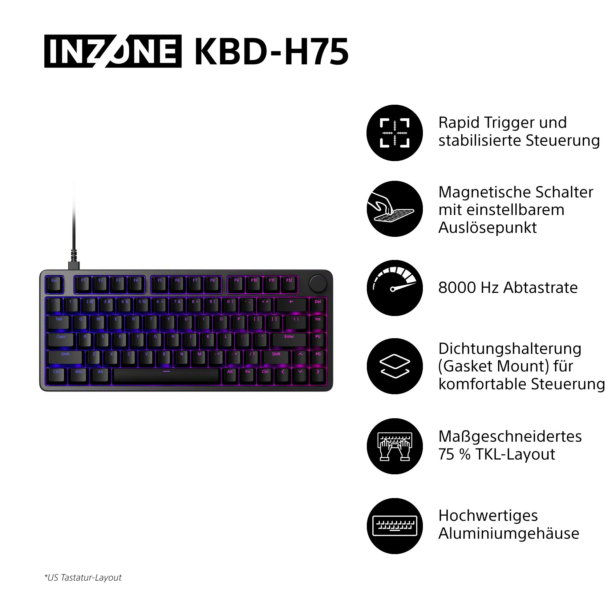 Sony Gaming-Tastatur »INZONE KBD-H75«, (Fn-Tasten-USB-Anschluss-Windows-Sperrtaste)