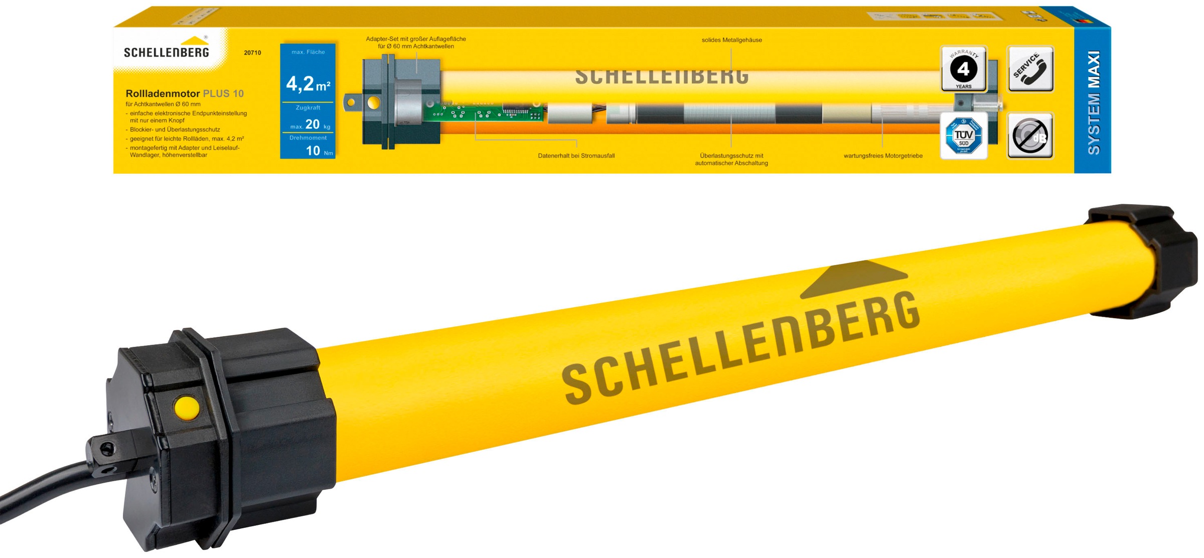SCHELLENBERG Rollladenmotor »Plus, Rohrmotor mit elektronischer Endlageneinstellung«, geeignet für 60 mm Rollladenwelle, Maxi, 10 Nm, Zugkraft 20 kg