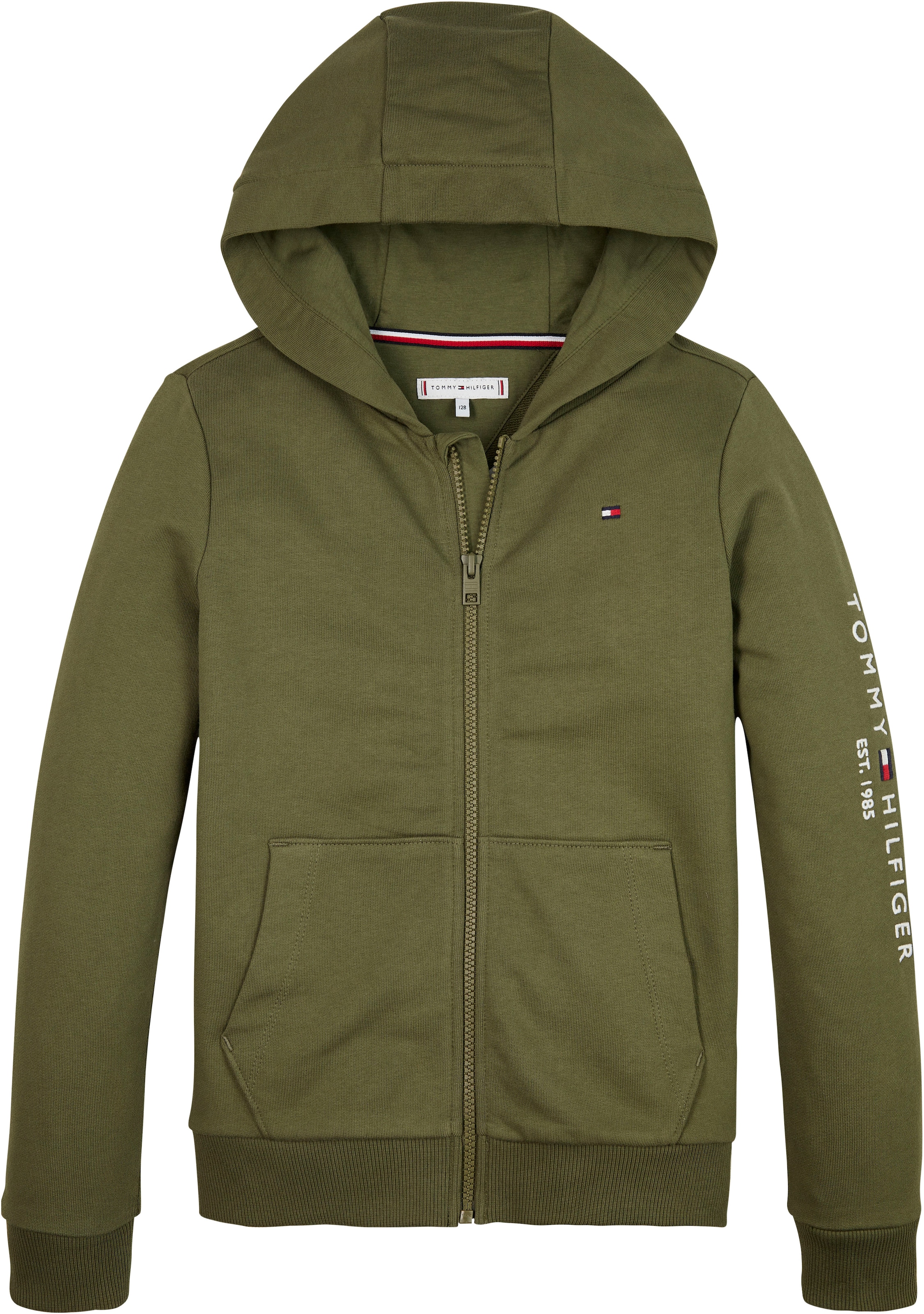 Tommy Hilfiger Sweatjacke »U ESSENTIAL ZIPTHROUGH HOODIE«, Kinder bis 16 Jahre mit Logoschriftzug