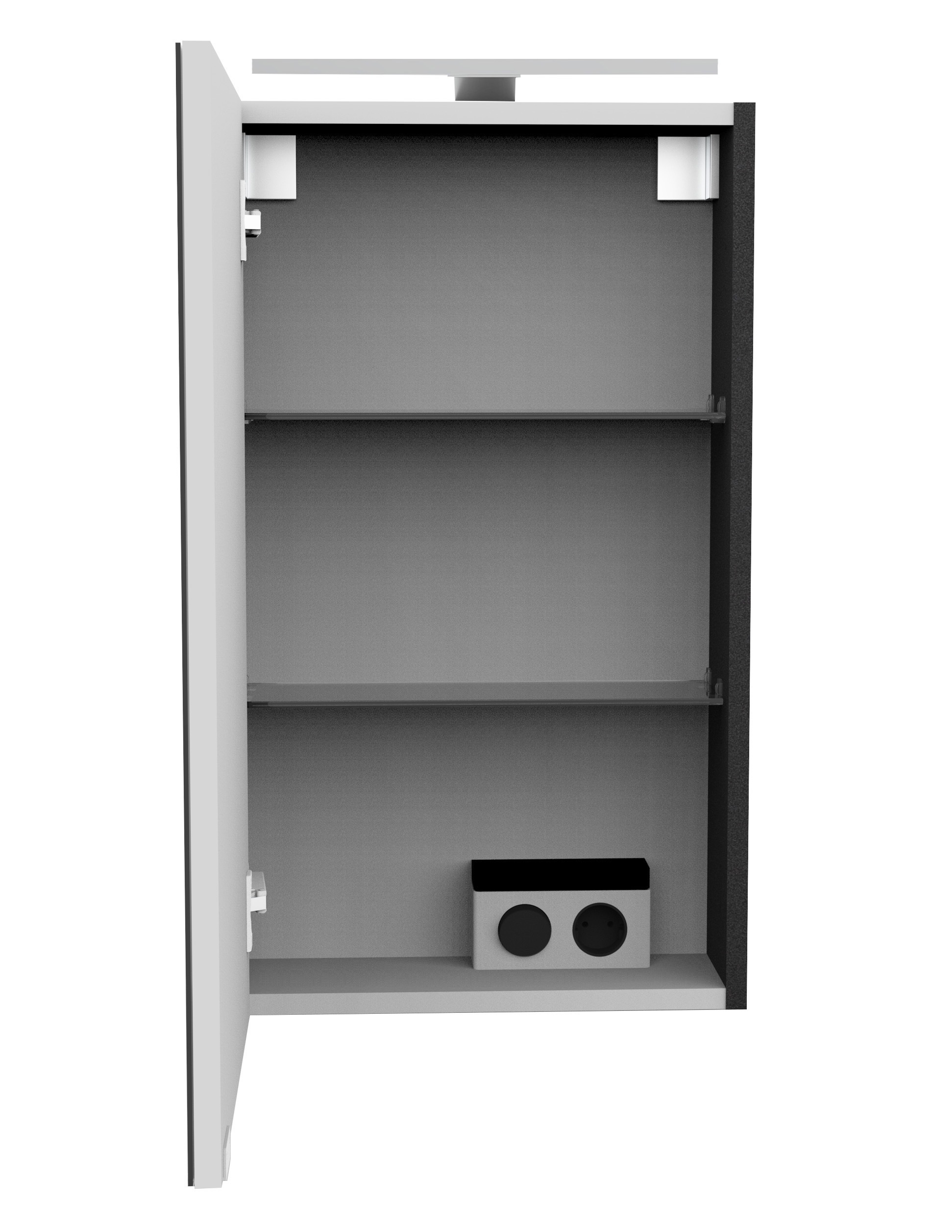 FACKELMANN Spiegelschrank »SBC«, (Spiegelschrank mit LED-Aufsatzleuchte), für das Gästebad, Schalter und Steckdose, Breite 40cm, Anschlag links