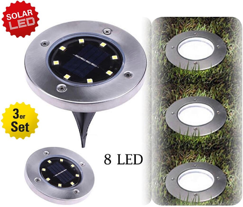 näve LED Gartenleuchte »Kian«, 3er-Set LED Solar-Boden-Erdspieß,je incl. 8 LED´s; 4lm total 0,6W