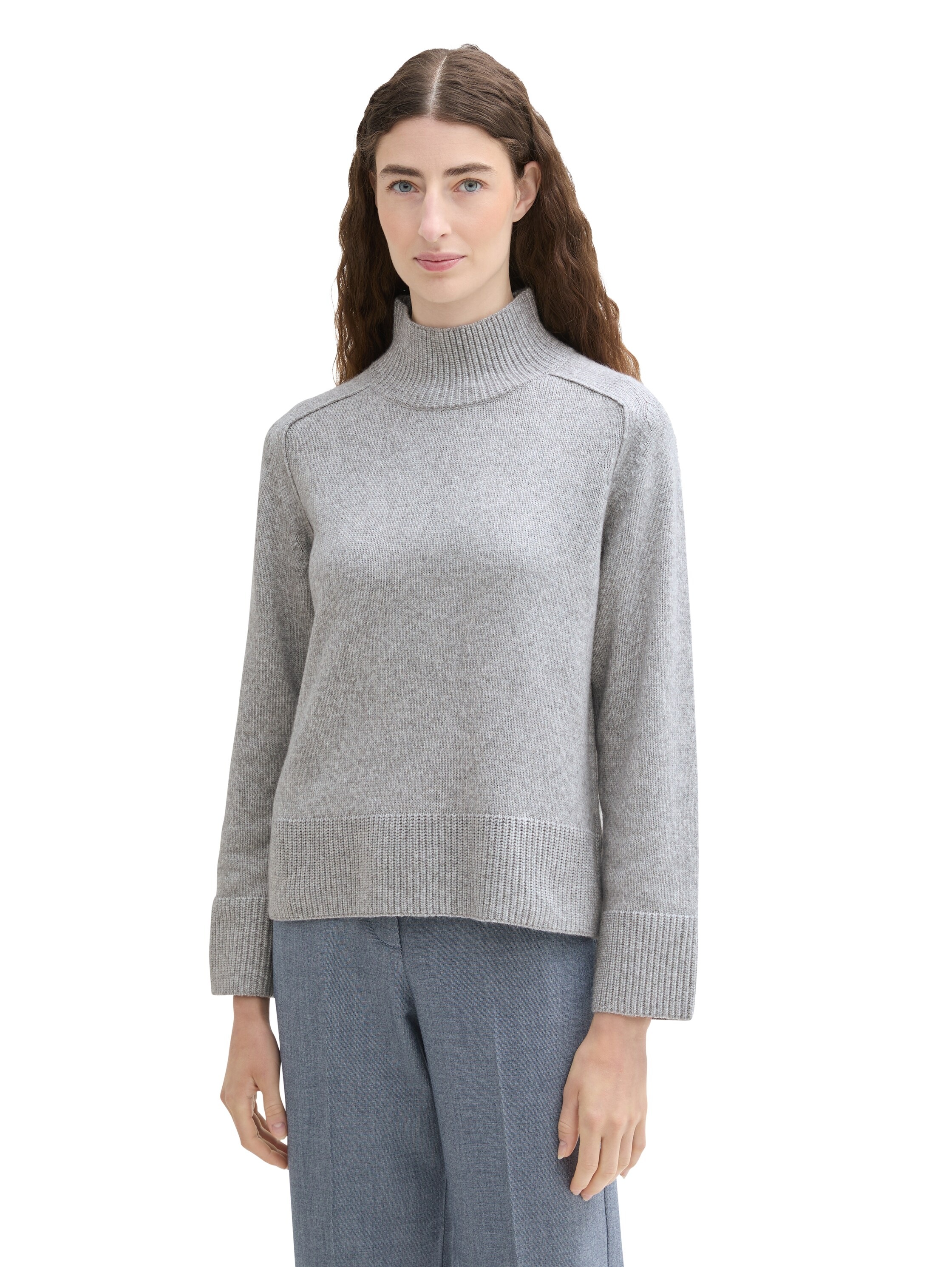 TOM TAILOR Strickpullover mit hohem Stehkragen medium silver grey melange XXXL(46) XXXL(46) Pullover für Damen von TOM TAILOR