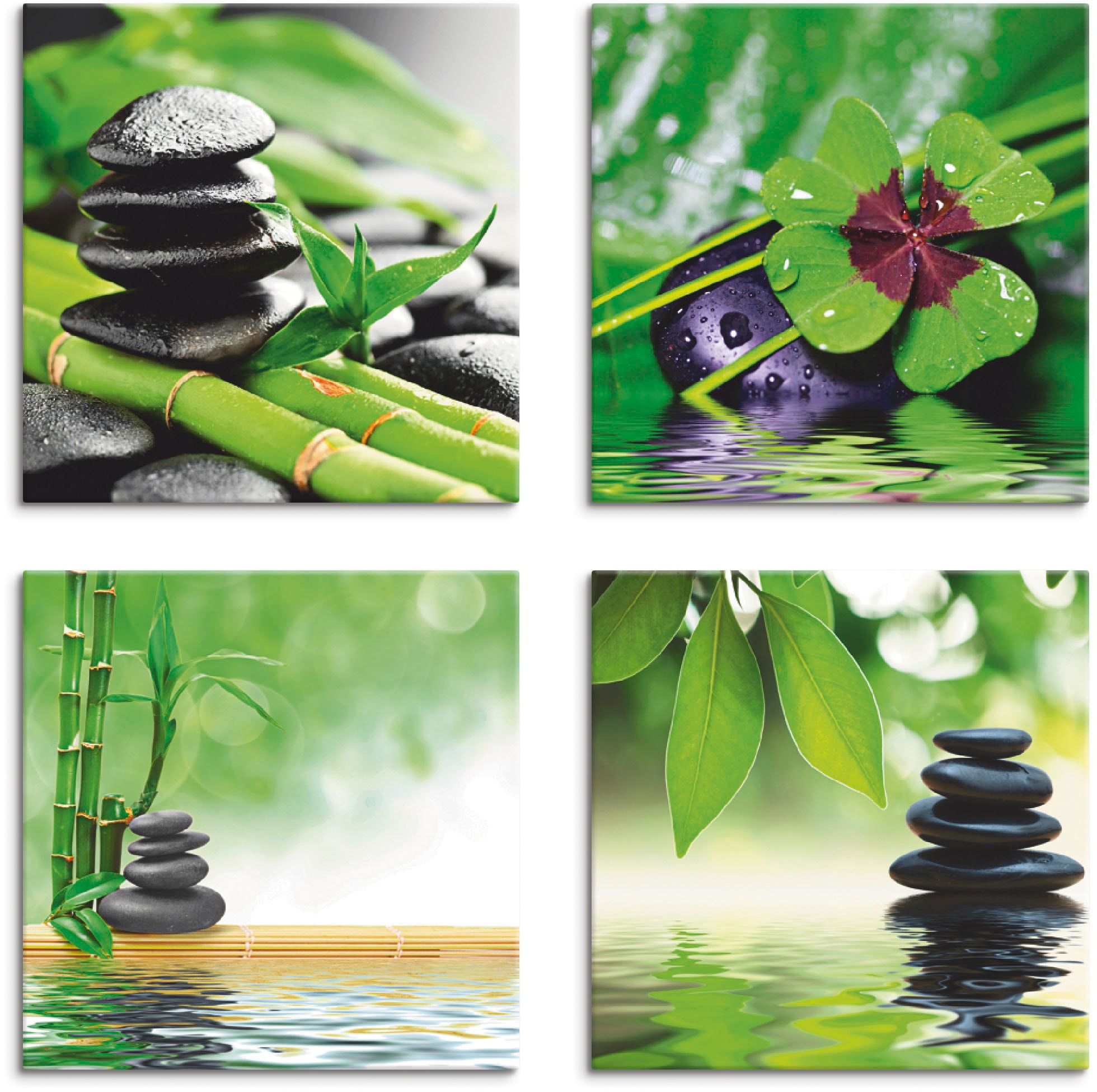 Artland Leinwandbild »Glücksklee Zen Steinpyramide Wasser«, Zen, (4 St.),  4er Set, verschiedene Größen online kaufen