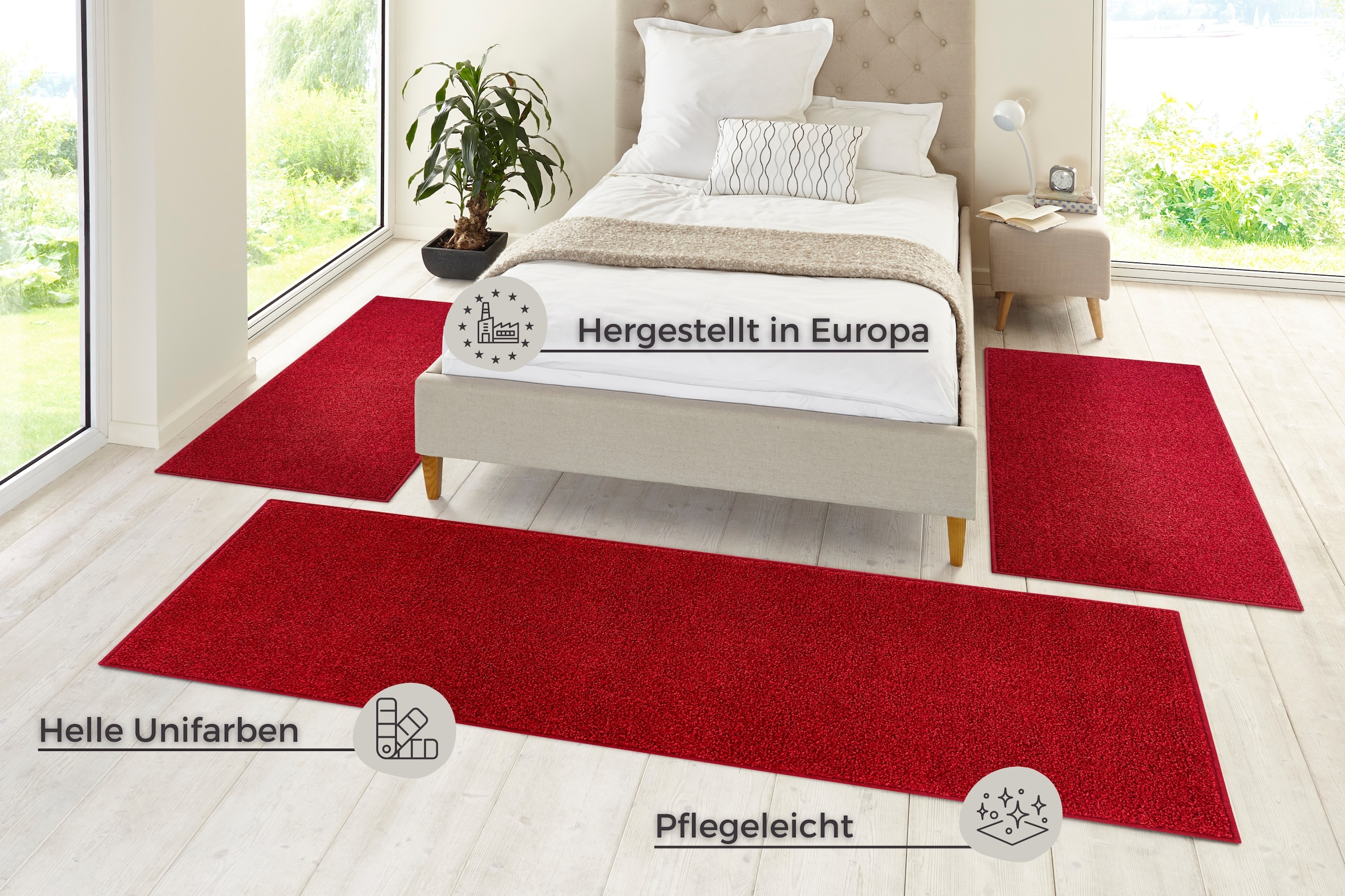 HANSE Home Bettumrandung »Pure 100«, (3 tlg.), Kurzflor, Unifarben, Teppich günstig online kaufen