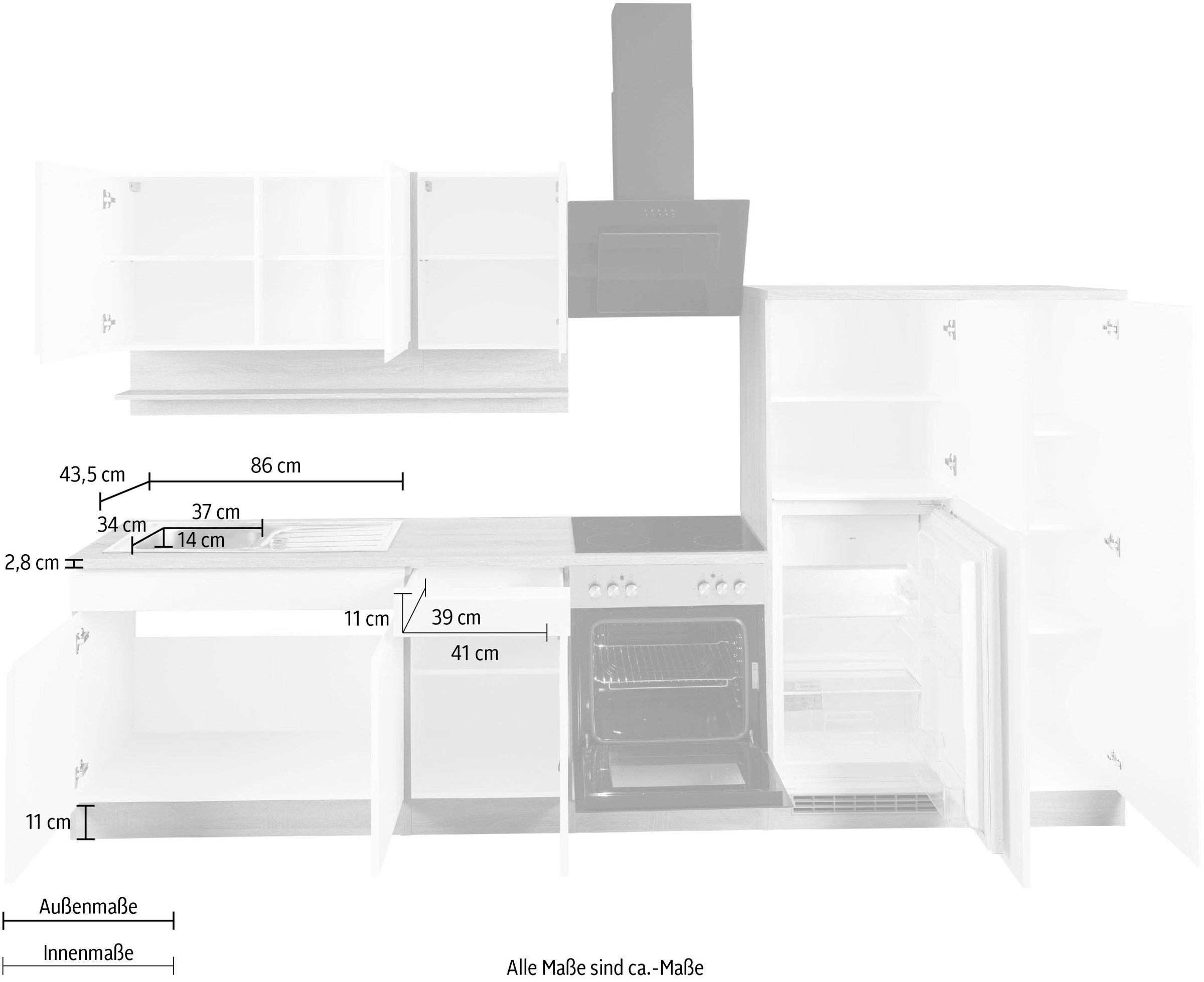 KOCHSTATION Küchenzeile »KS-Virginia« Breite 320 cm, wahlweise mit E-Geräten