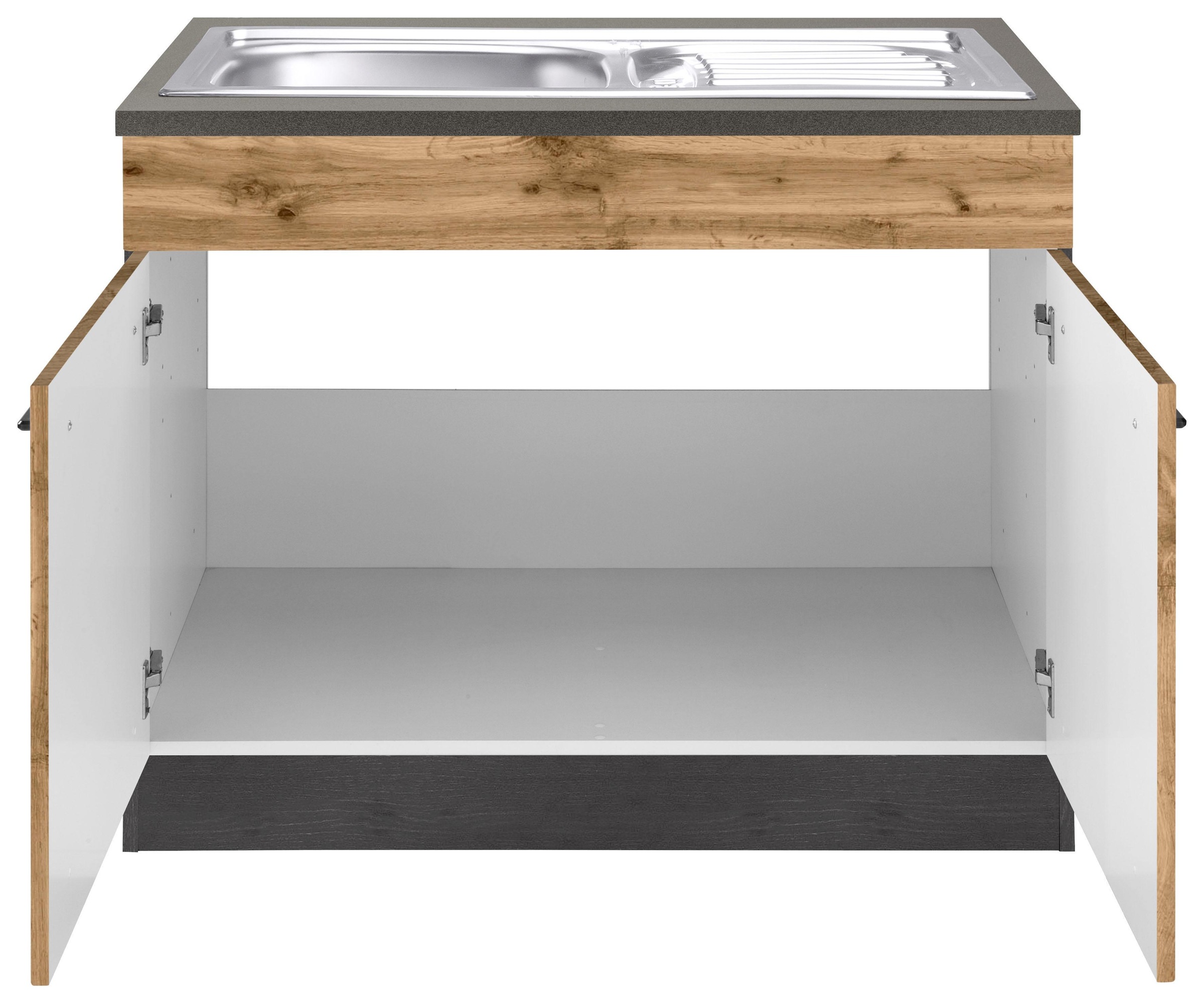 KOCHSTATION Spülenschrank »KS-Tulsa«, 100 cm breit, 2 Türen, Metallgriff, MDF Front, inkl. Einbauspüle