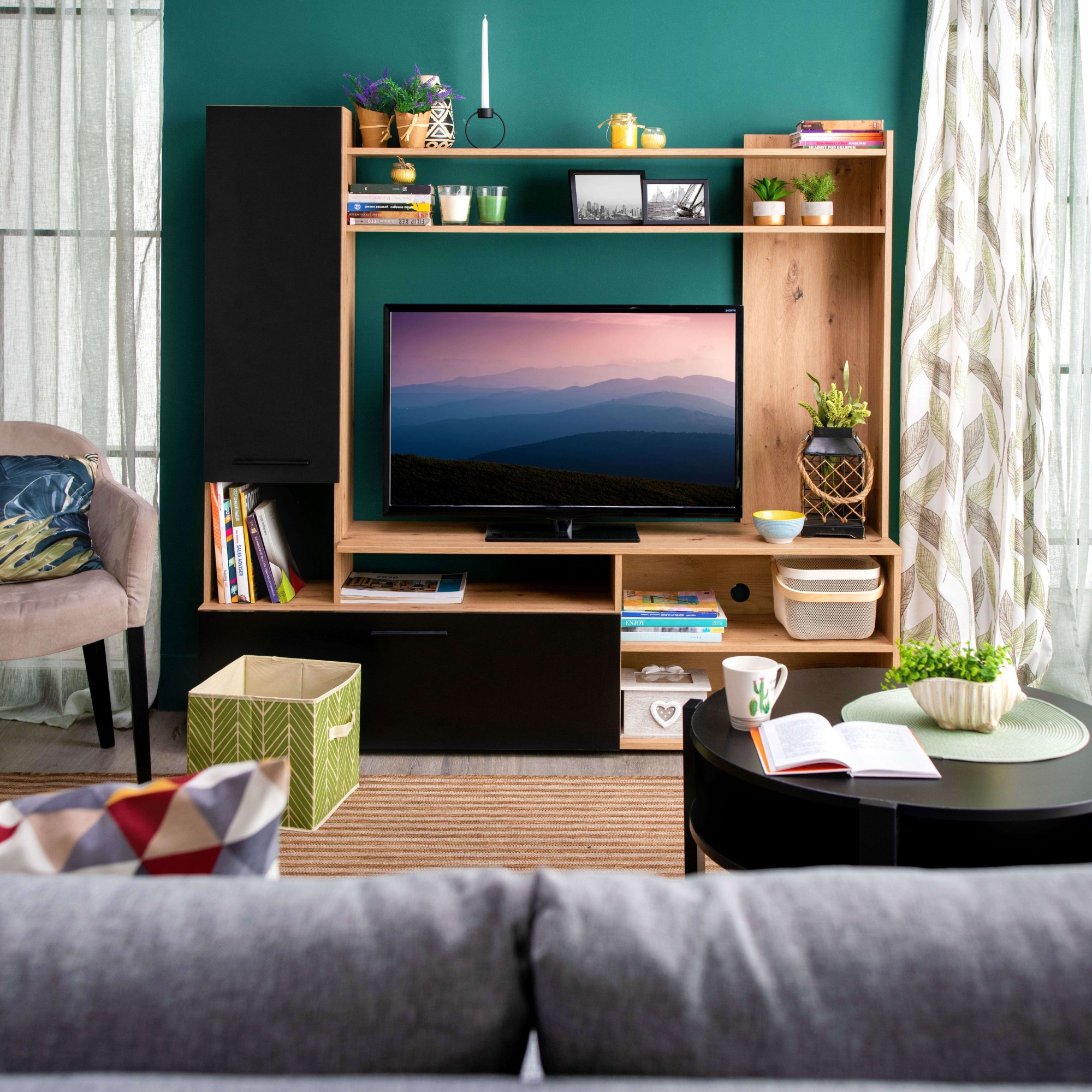 INOSIGN Wohnwand »Braga Wohnwand, Mediawand, Anbauwand, für TV bis 60', Breite 169 cm«, (Komplett-Set, 3 St.), Set besteht aus Standregal, TV-Board und Wandregal, in Artisan Eiche
