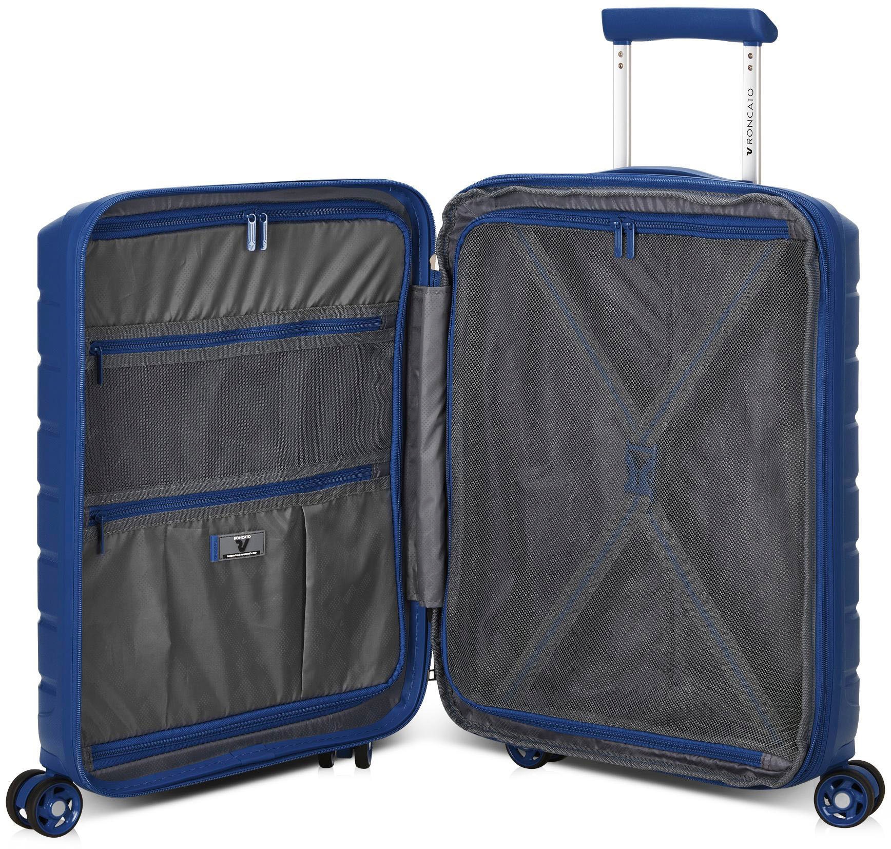 RONCATO Hartschalen-Trolley »B-FLYING Carry-on, 55 cm, dunkelblau«, 4 Rollen, Handgepäck-Koffer Reisekoffer mit Volumenerweiterung und TSA Schloss