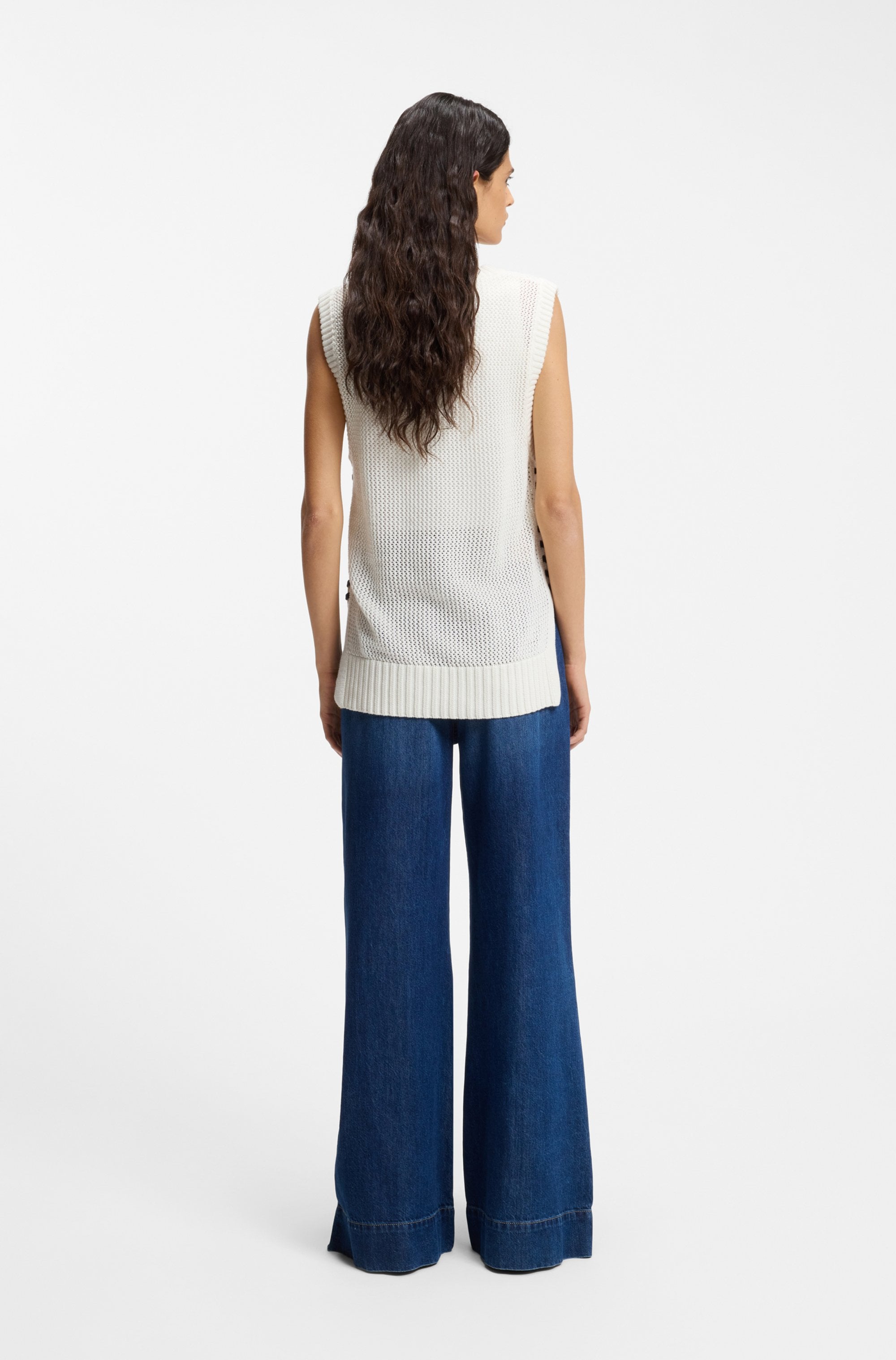 BOSS ORANGE Stricktop »Favignon Premium Damenmode« mit Schnürdetails in Kontrastfarbe, Relaxed Fit