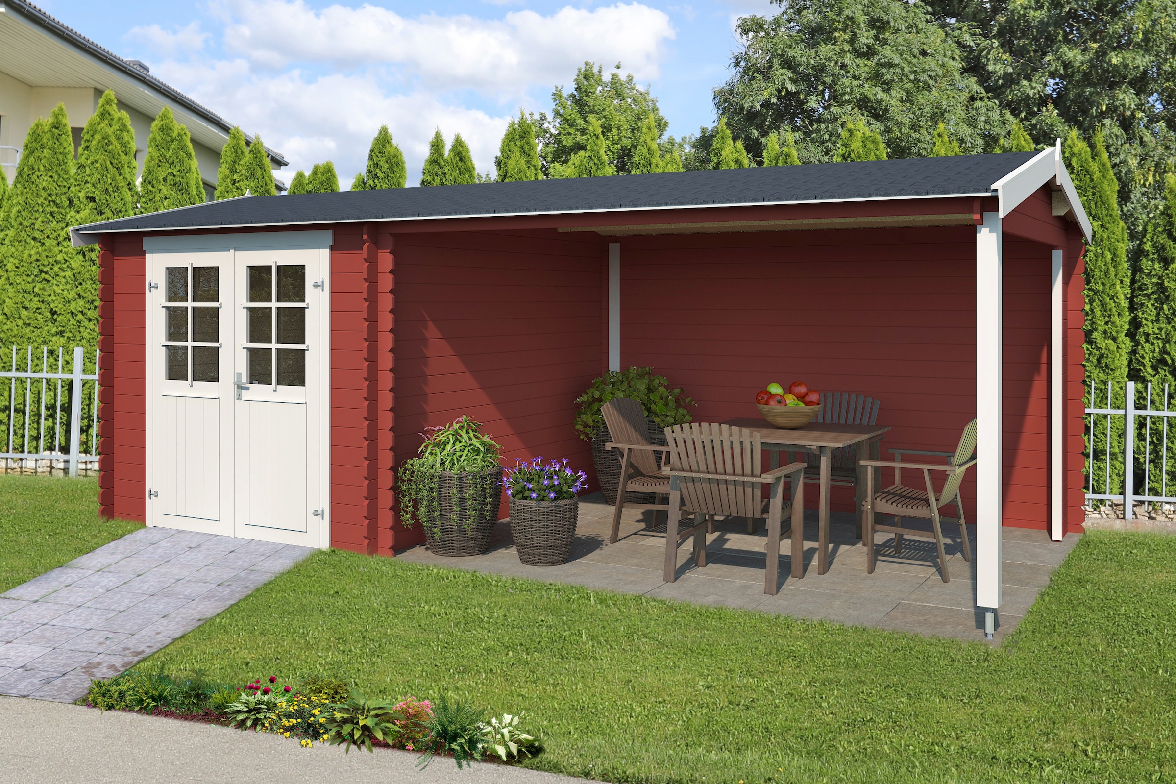 LASITA MAJA Gartenhaus »Ivana«, Blockbohlenhaus 28mm Anbau, Fundamentmass 230+340x2750, Schwedenrot