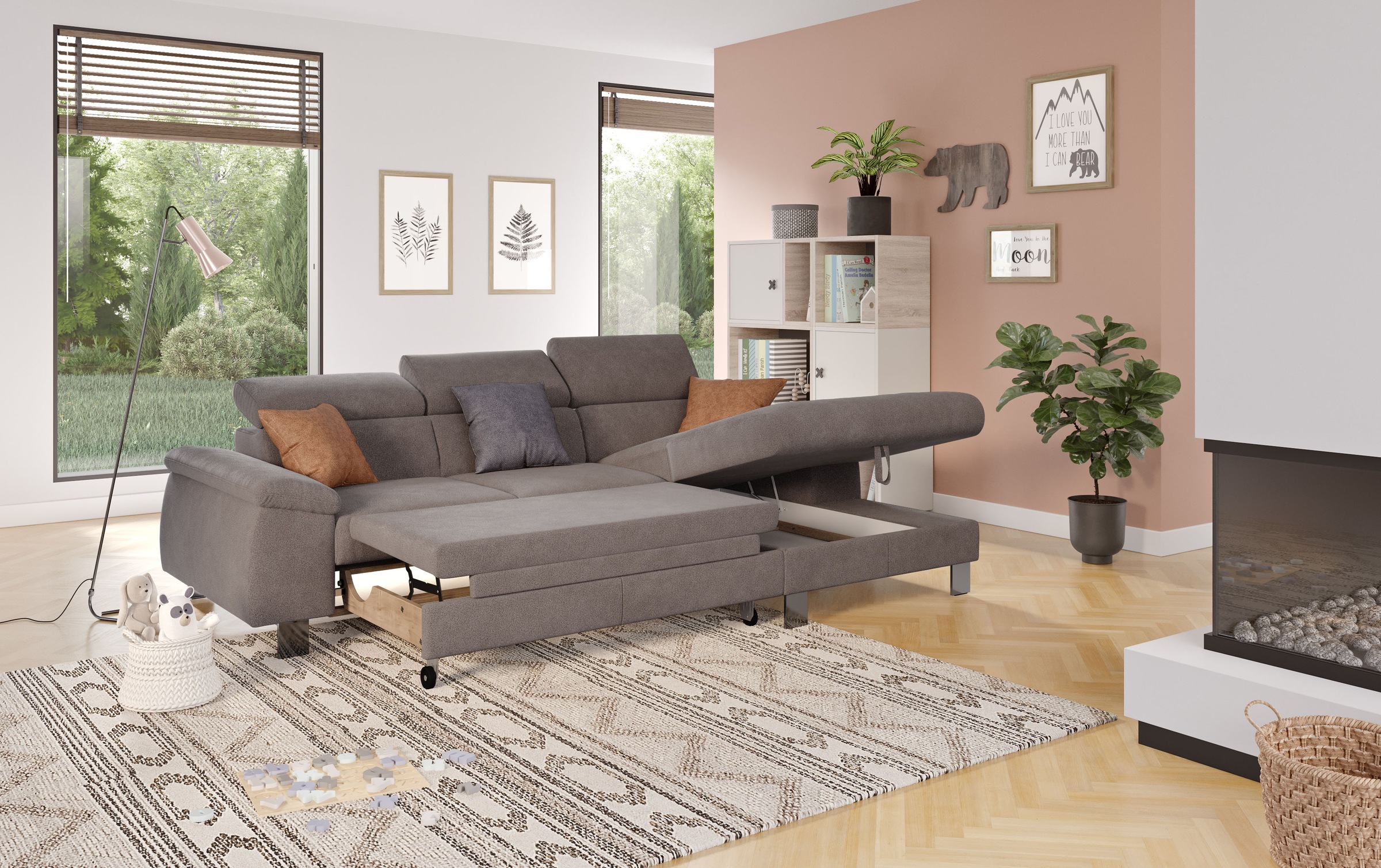 COTTA Ecksofa Komaris, Ecksofa, wahlweise mit RGB-LED-Beleuchtung und Bettfunktion/Bettkasten