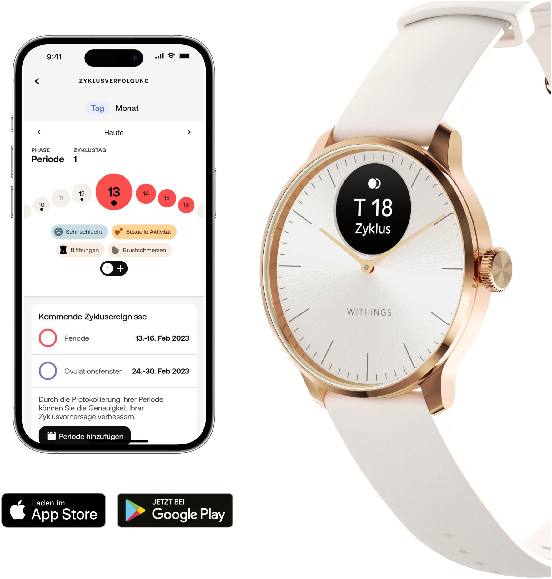 Withings Smartwatch »ScanWatch Light 37mm RoseGold, Akku bis 30 Tage, 50 M Wasserdicht«, (/ 0,63 Zoll), Leicht, elegant, langlebig, hybride, für tägliches Gesundheitstracking