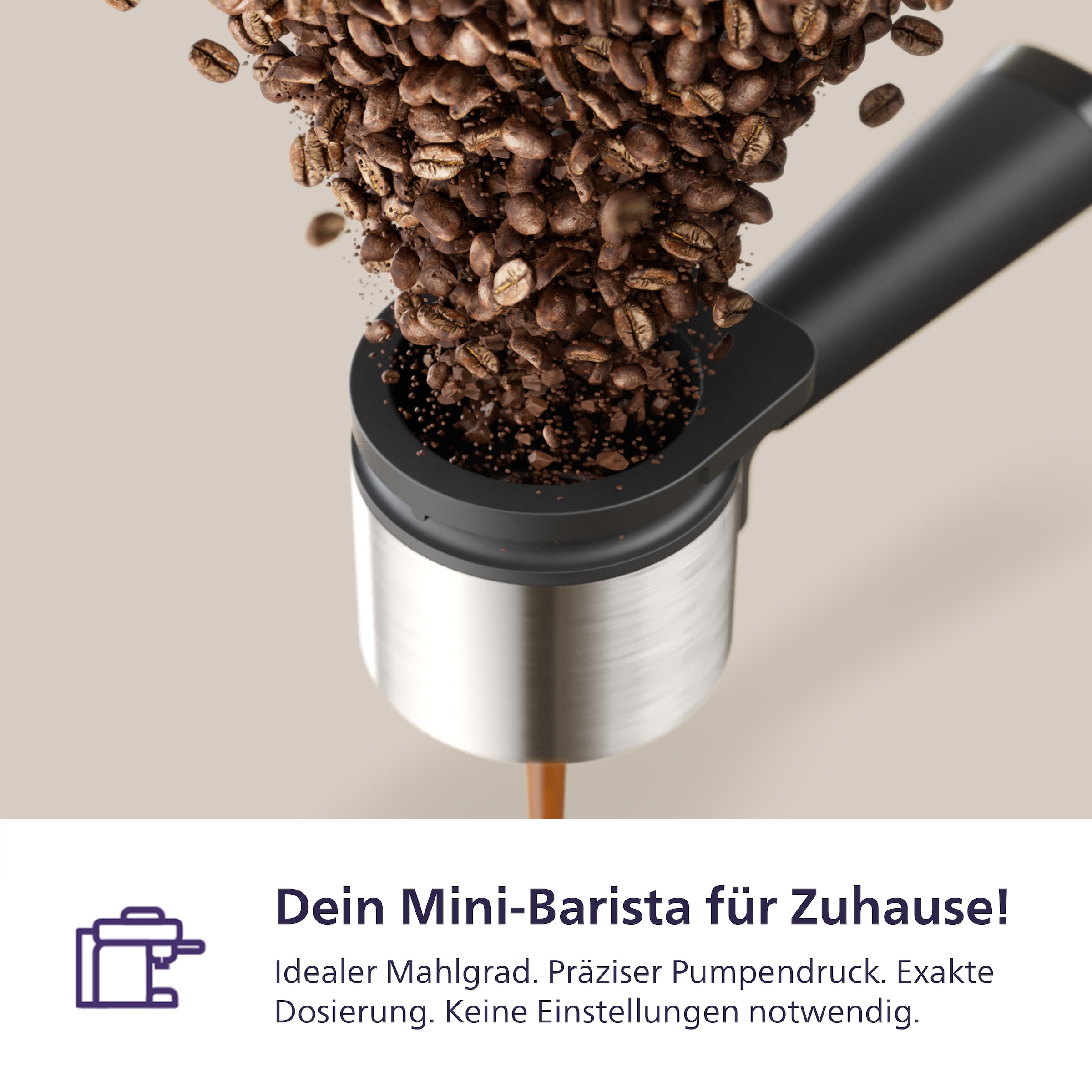 PHILIPS baristina Espressomaschine »BAR303/60 mit Mahlwerk für ganze Bohnen, Milchaufschäumer inkl.«, 16 bar Pumpendruck, Schwarzgrau