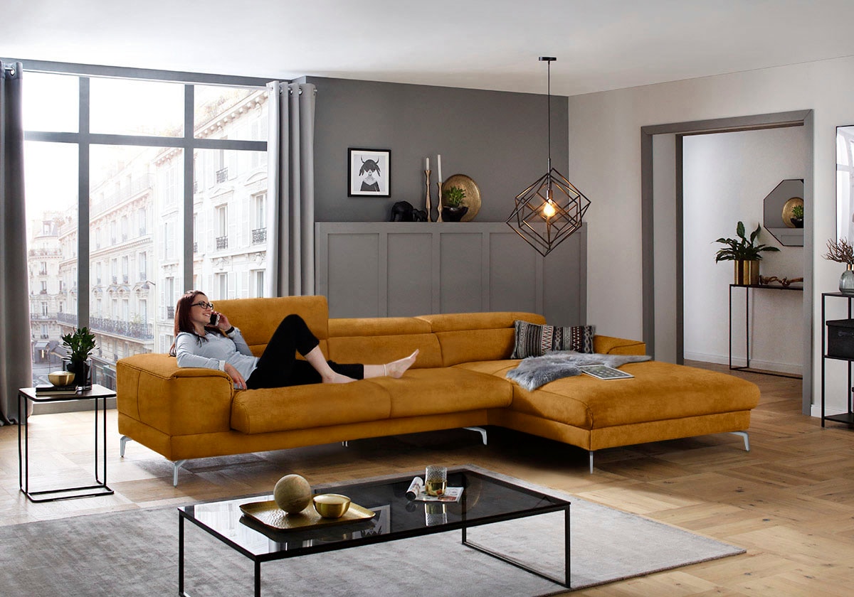W.SCHILLIG Ecksofa »piedroo, Designsofa mit tollem Sitzkomfort, bequem und elegant, L-Form«, Kopfteilverstellung, wahlweise mit Sitztiefenverstellung, Breite 343cm