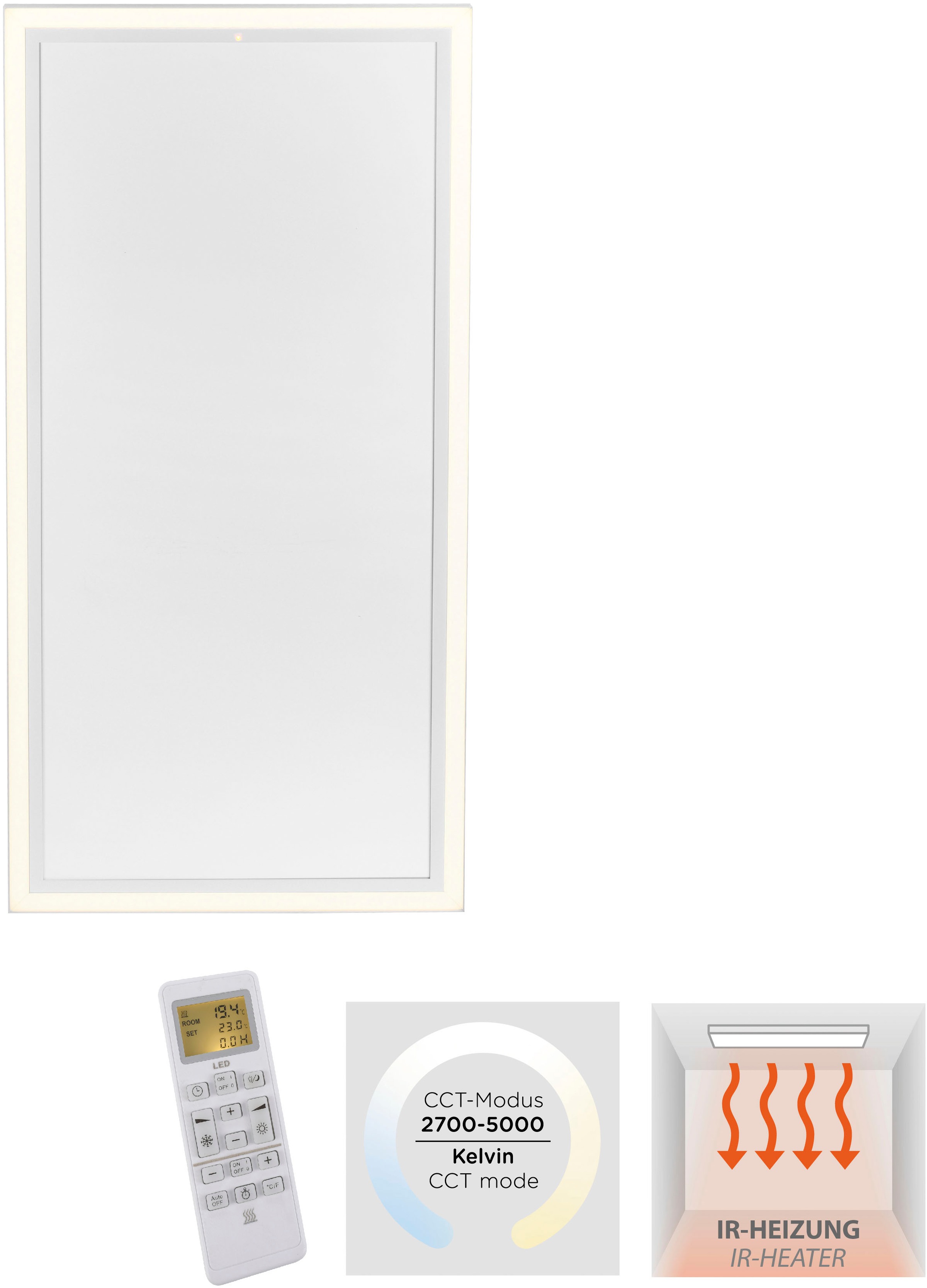 JUST LIGHT Deckenleuchte »BEROA«, 1 flammig, Leuchtmittel LED-Board | LED fest integriert, Deckenpanel mit IR-Heizung 800W, Funk Fernbed., Funkthermostat