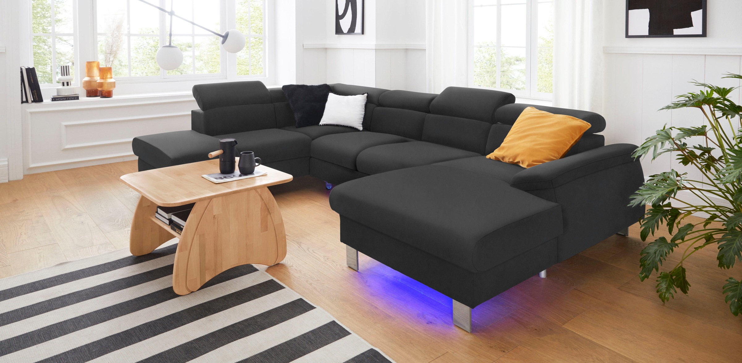 COTTA Polstergarnitur »Komaris U-Form«, (Set), Set bestehend aus: Wohnlandschaft mit Kopfteilverstellung & Hocker