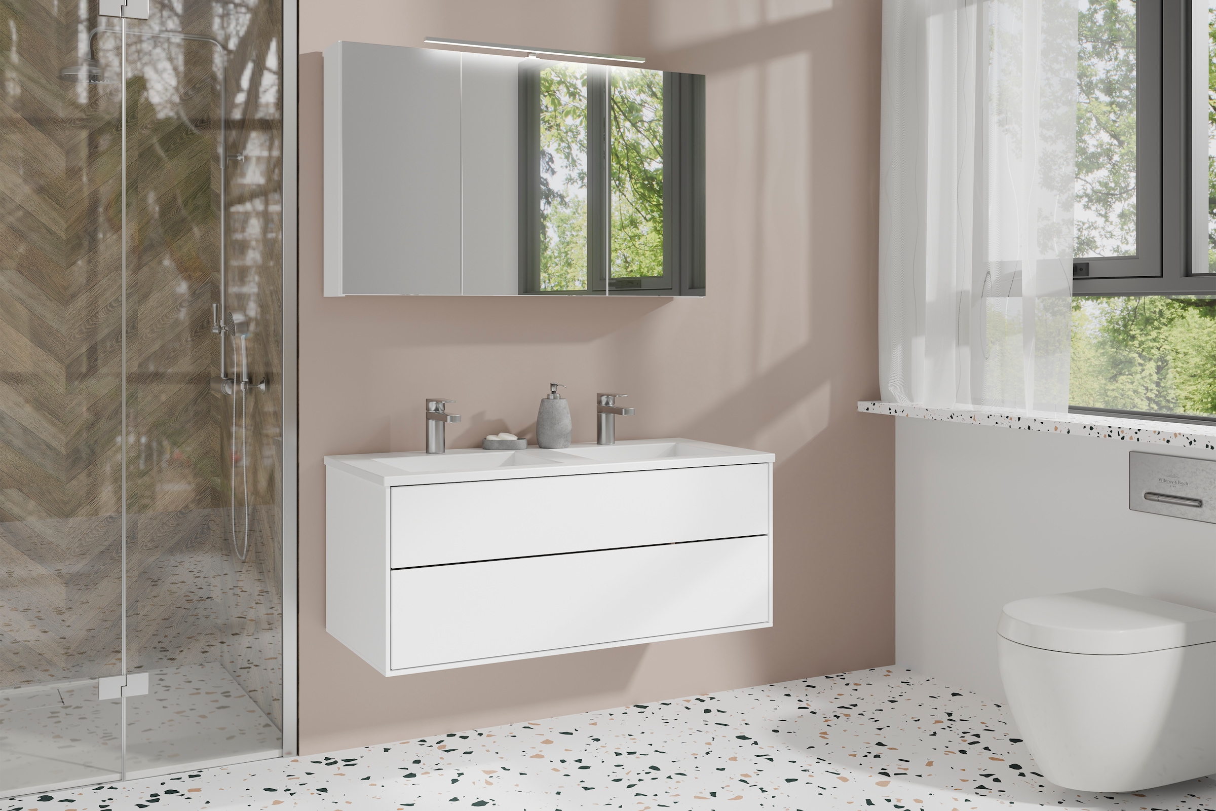 byLIVING Spiegelschrank »Serie Spree, in vielen Breiten erhältlich« Soft-Close, LED Beleuchtung mit Schalter- und Steckdosenbox