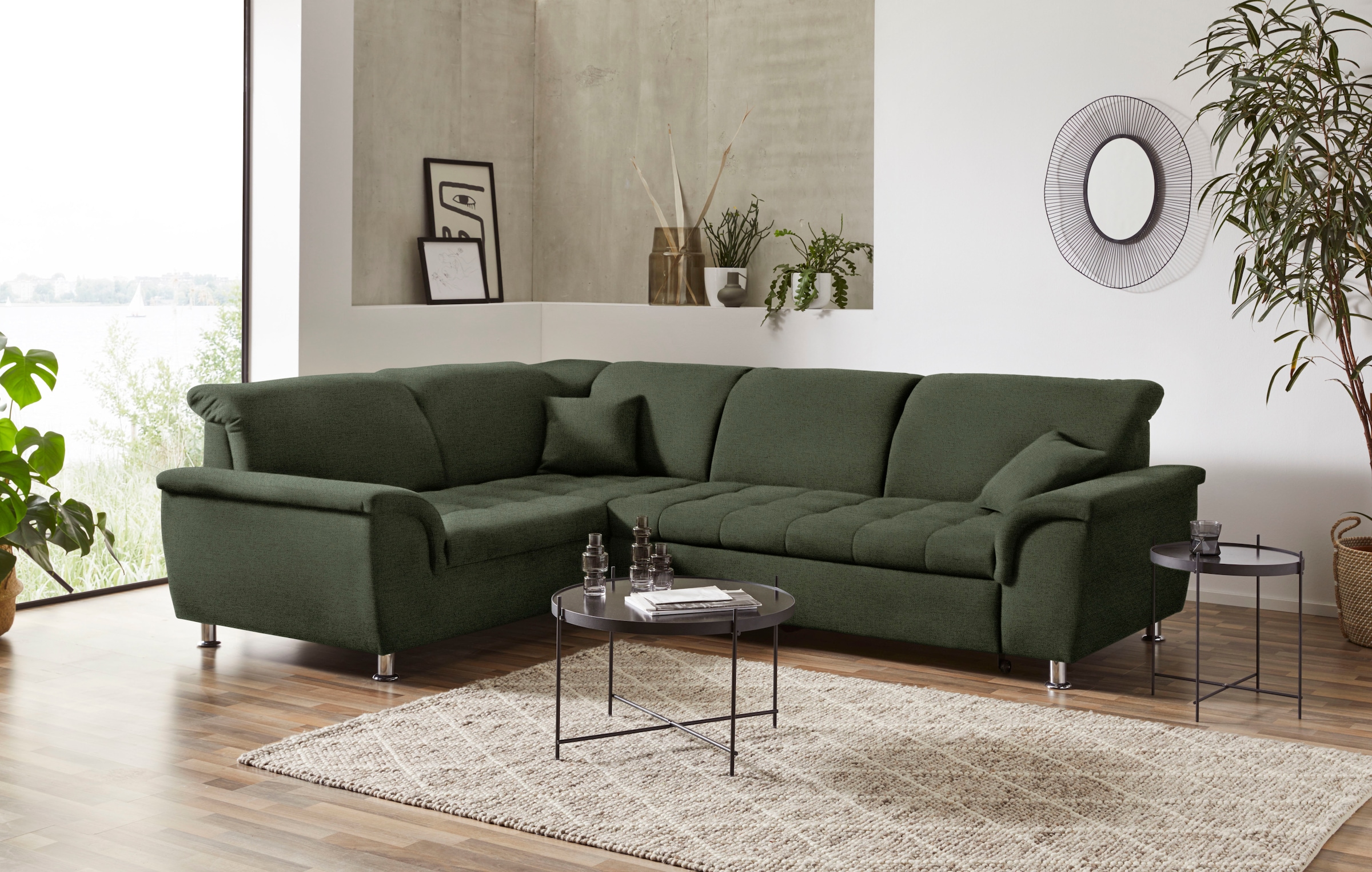 DOMO collection Ecksofa »Franzi, zeitlos und elegant, moderne Sitzheftung, L-Form«, wahlweise mit Kopfteilverstellung (dann Breite: 275 cm)