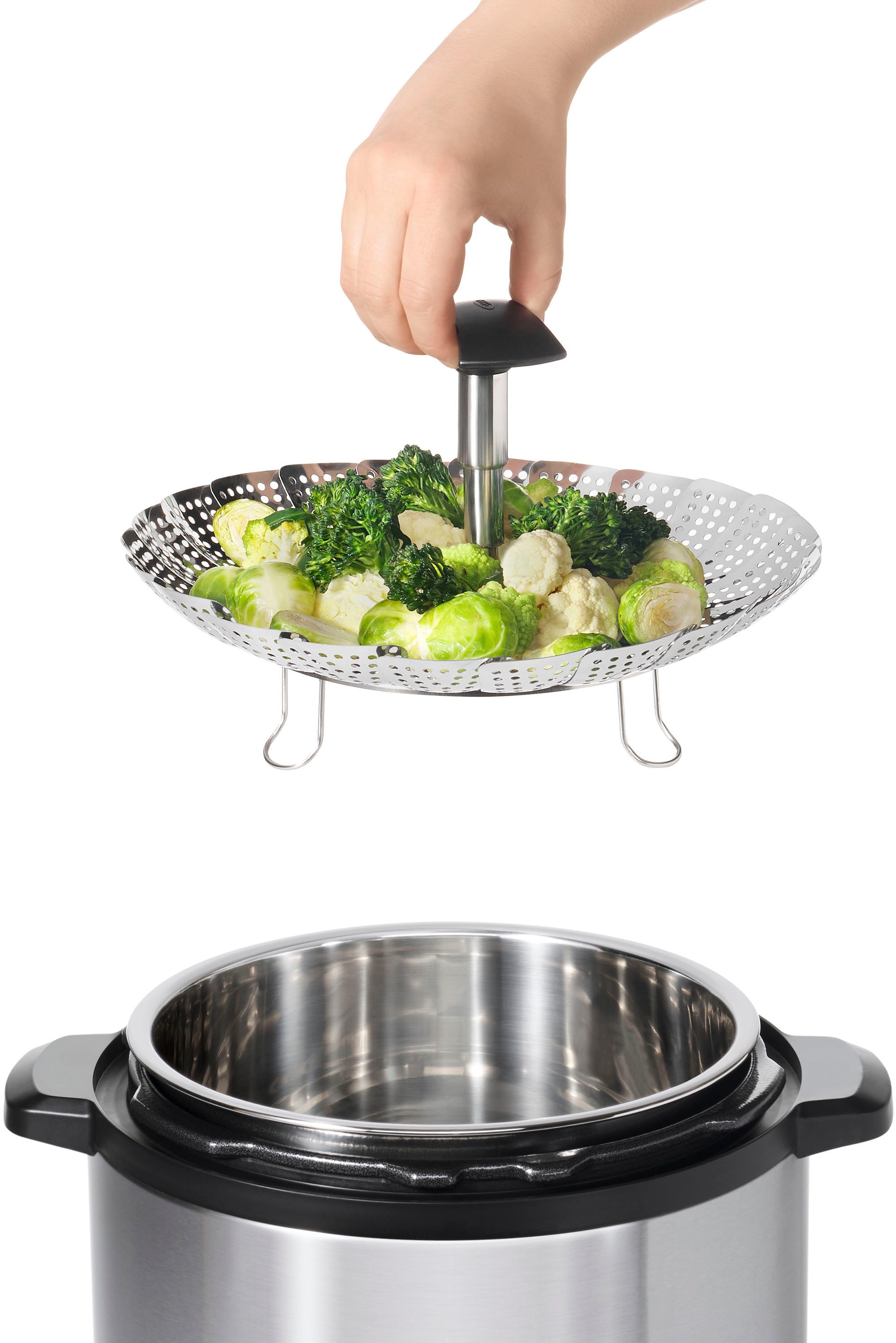 OXO Good Grips Dämpfeinsatz, mit ausziehbarem Griff, Edelstahl