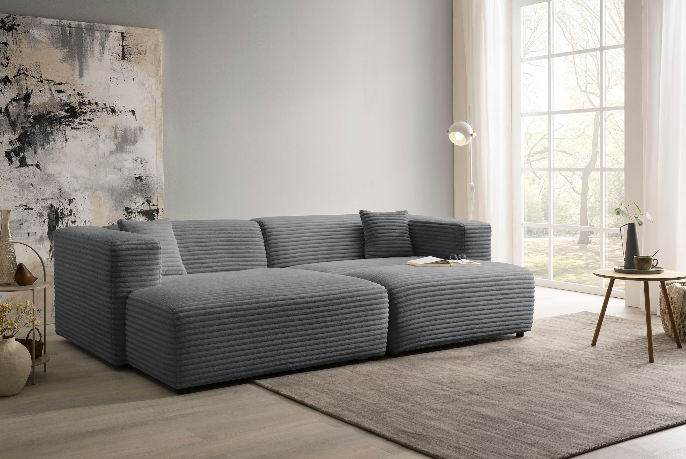 andas Polsterecke »BAKELS, Ecksofa-Set mit Hocker, L-Form mit Schlaffunktion«, Ecksofa-Set (incl. Hocker) im trendigen Megacord